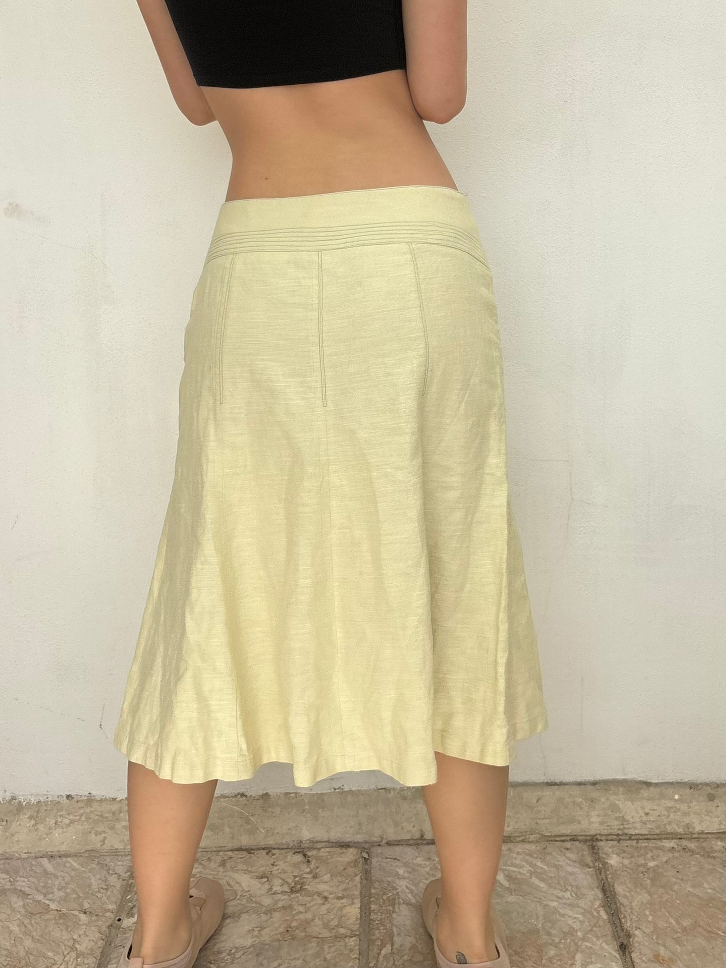 Yellow linen midi skirt