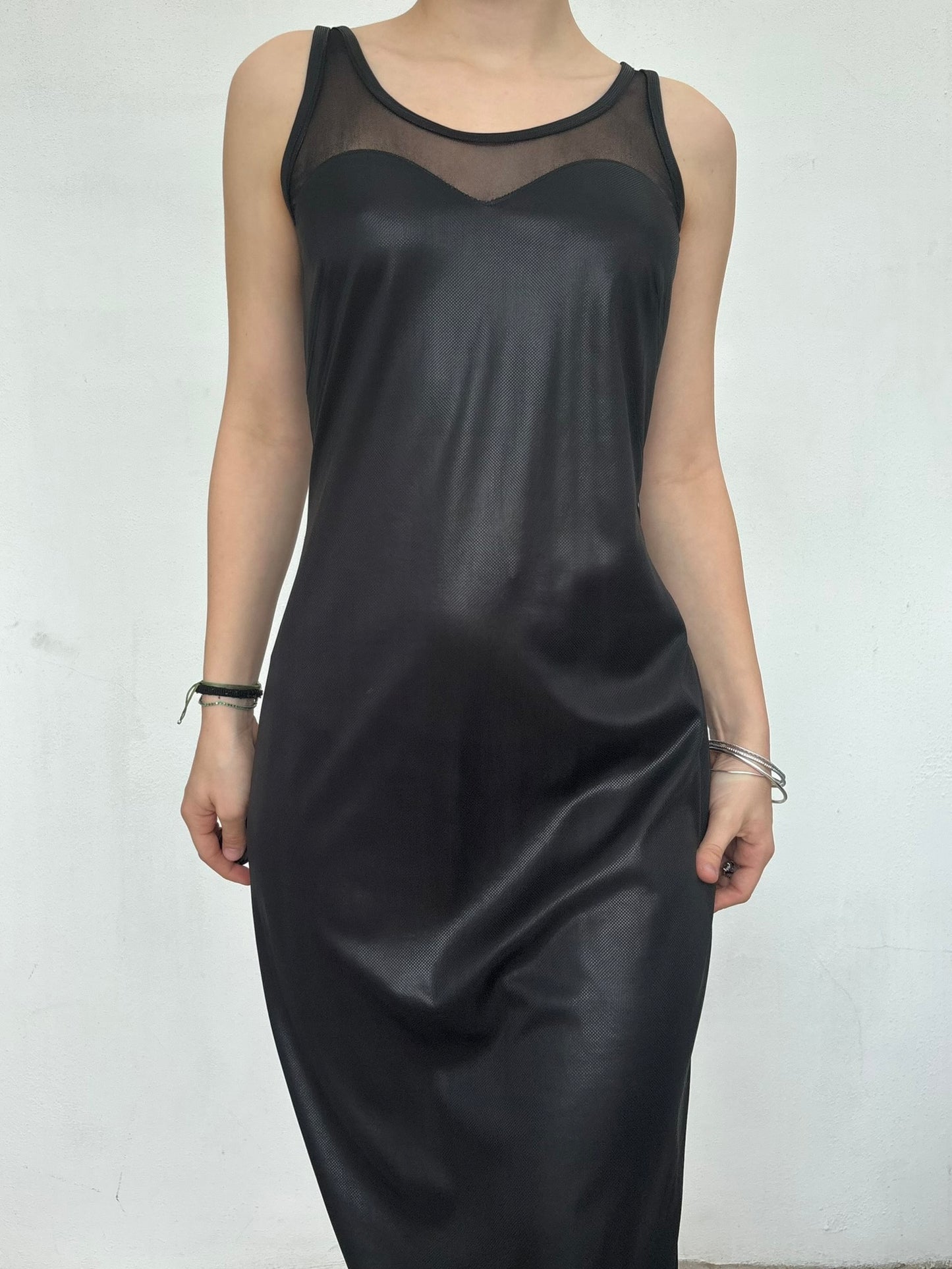 Vintage Italian black maxi dress with mesh top