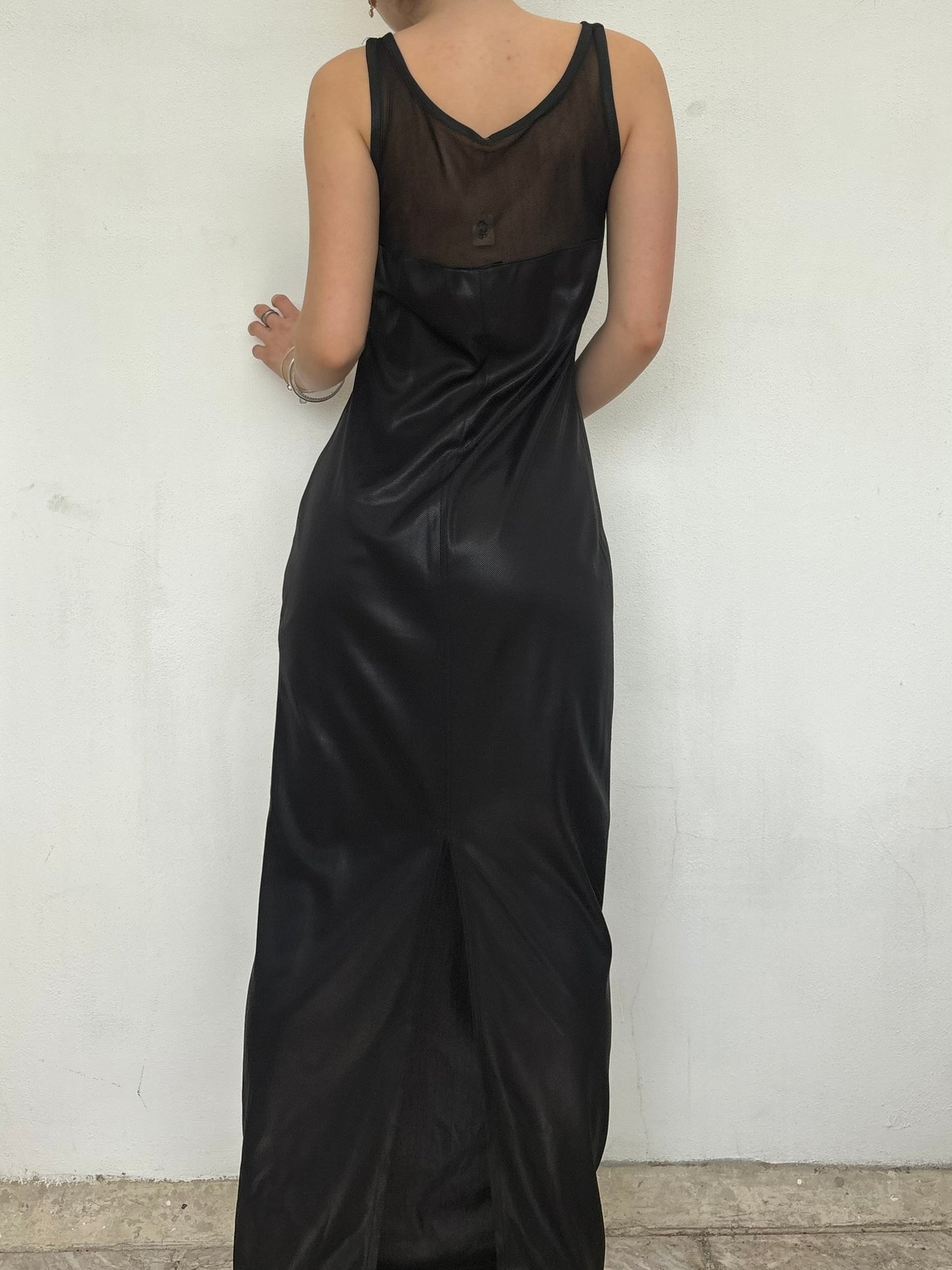 Vintage Italian black maxi dress with mesh top