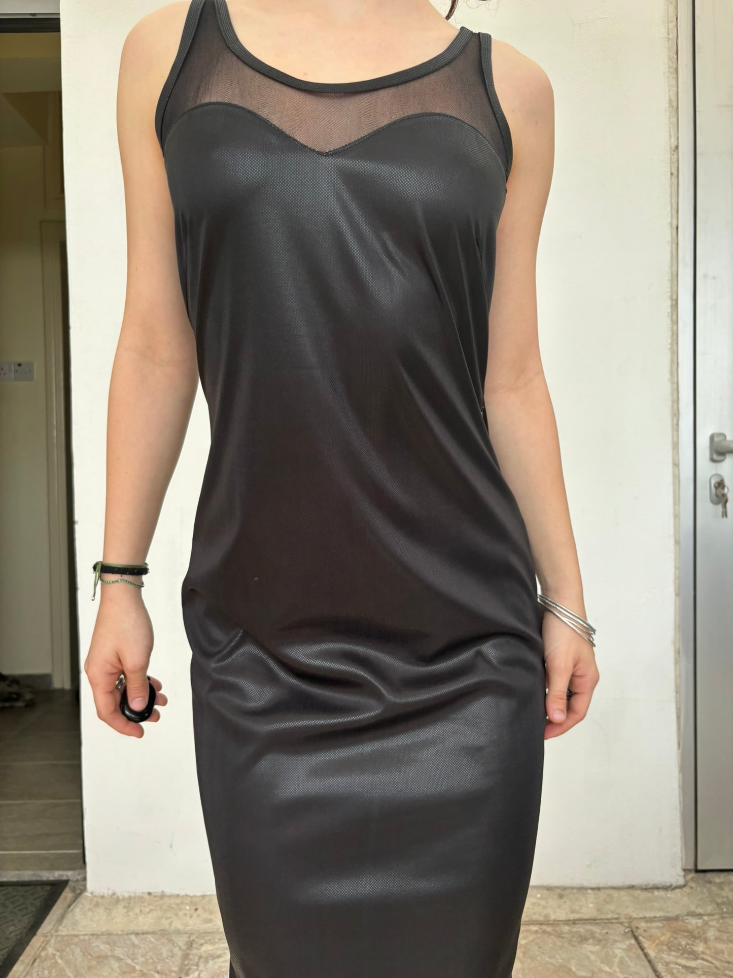 Vintage Italian black maxi dress with mesh top