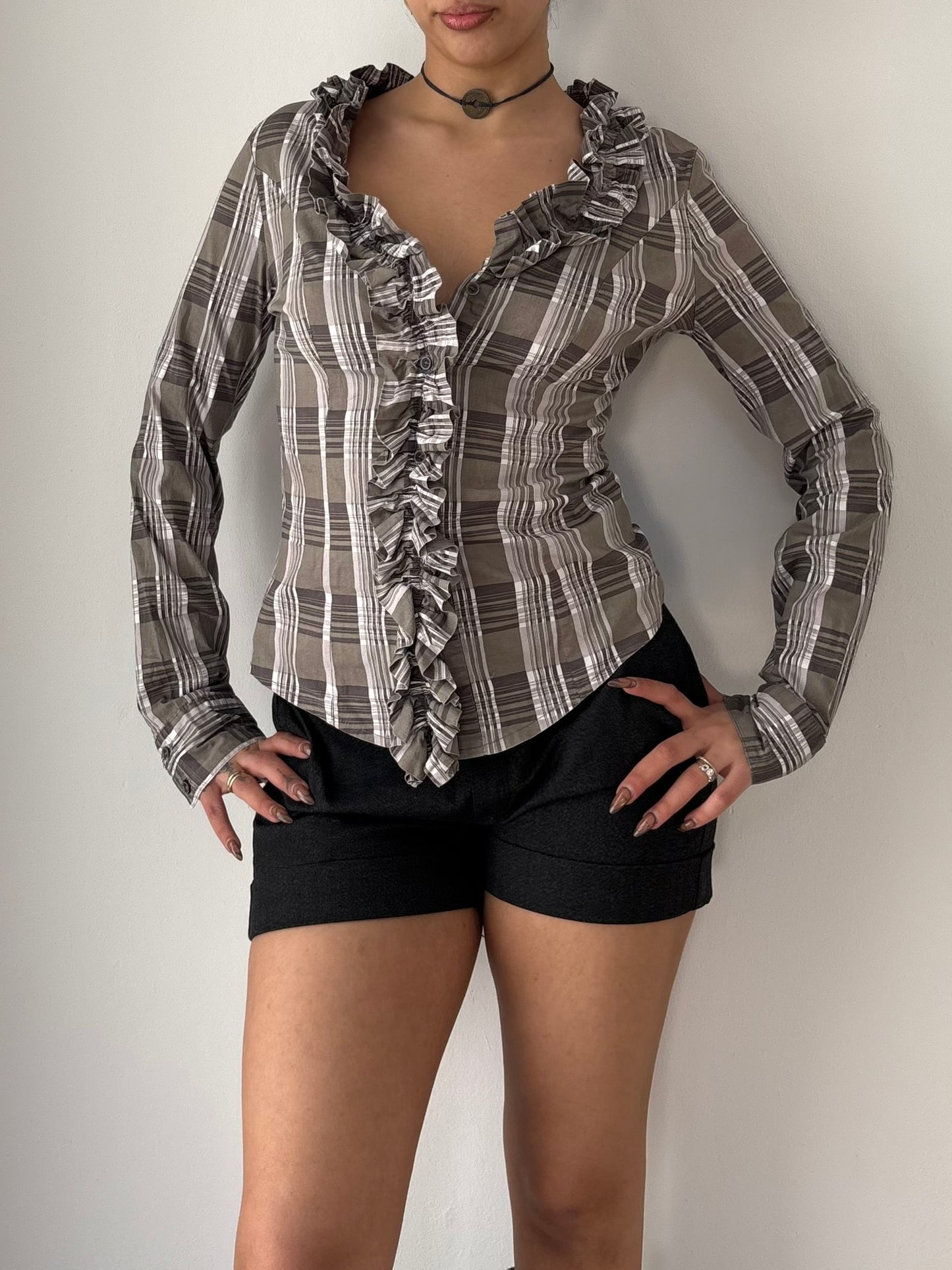 Grey strip button up shirt