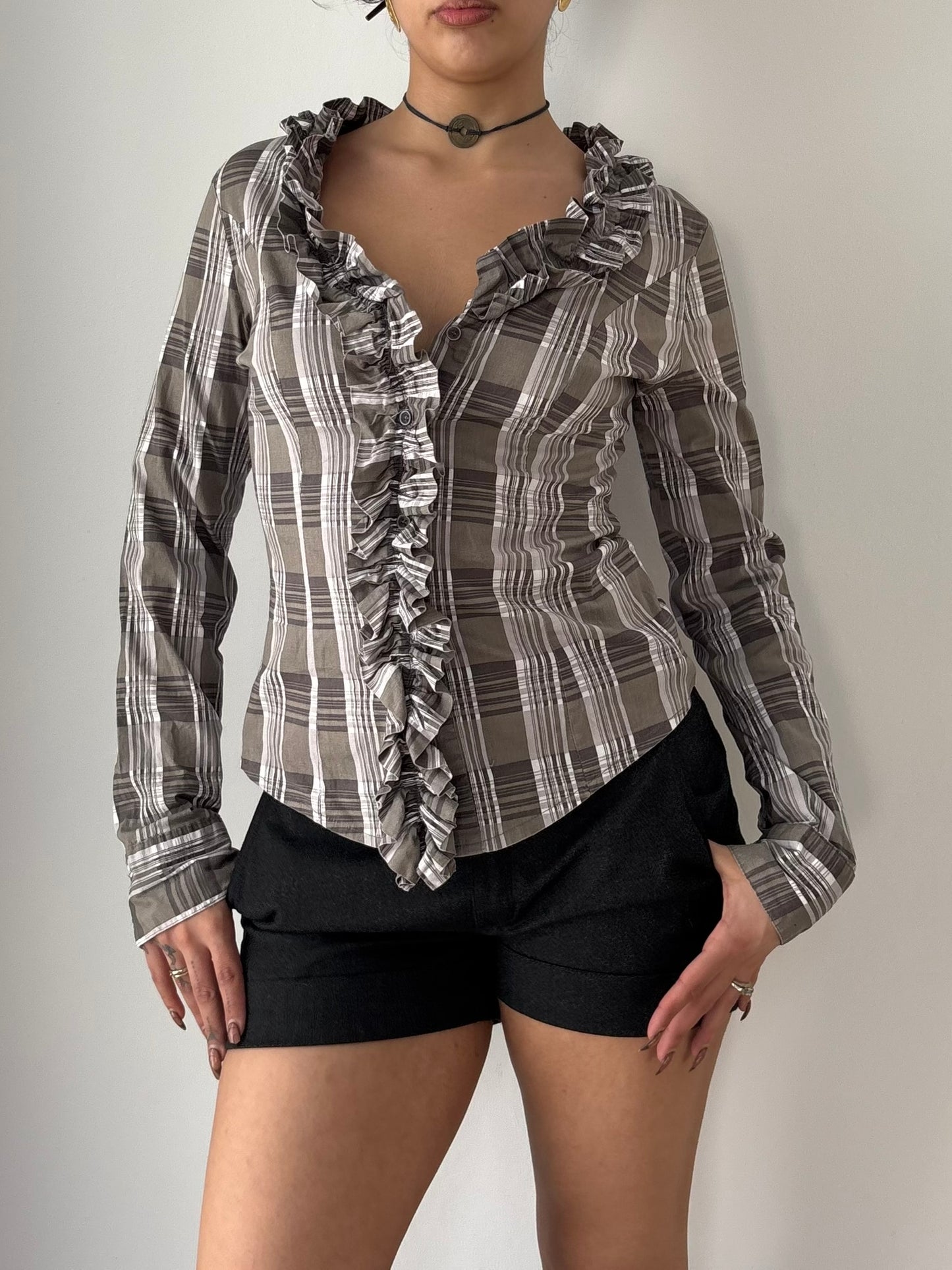Grey strip button up shirt