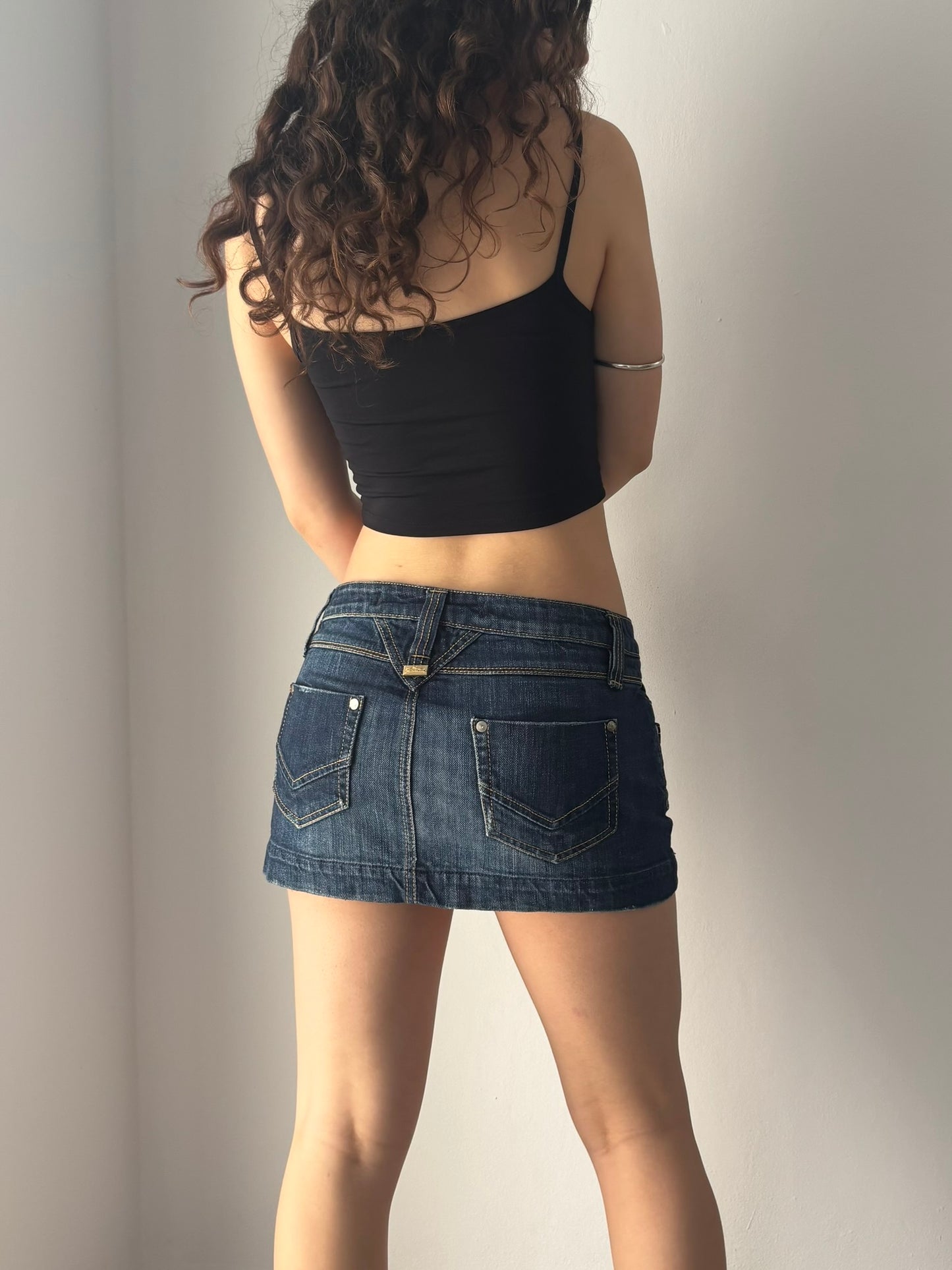 low rise jean mini skirt