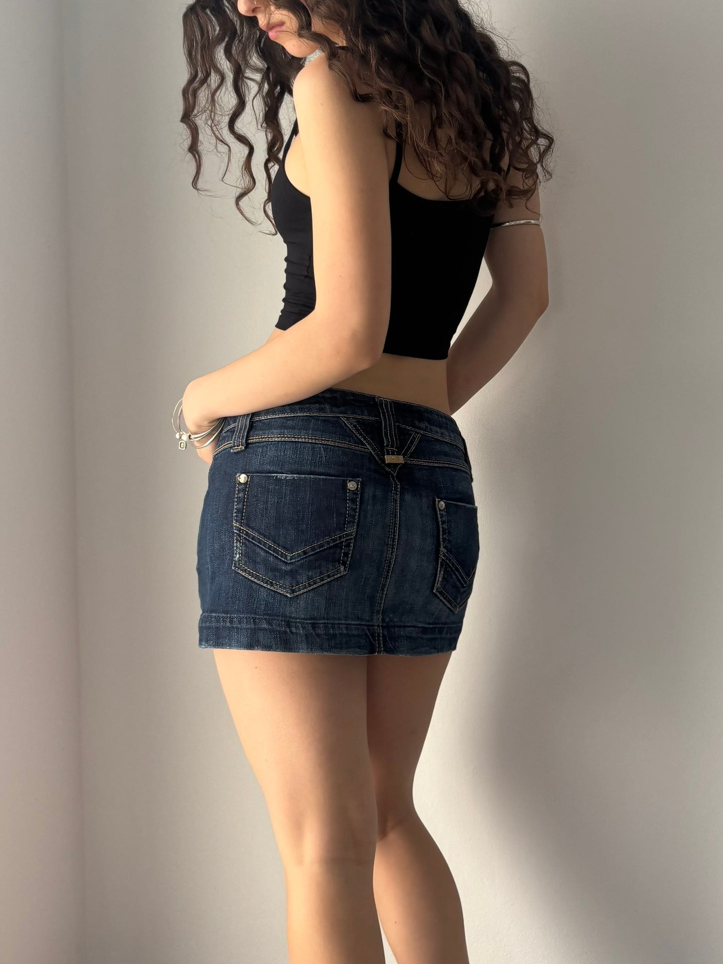 low rise jean mini skirt