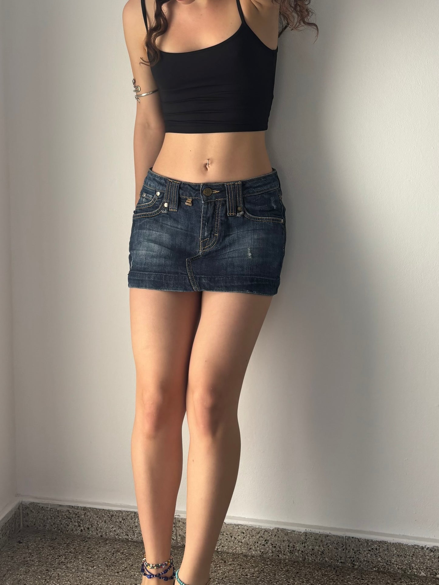 low rise jean mini skirt