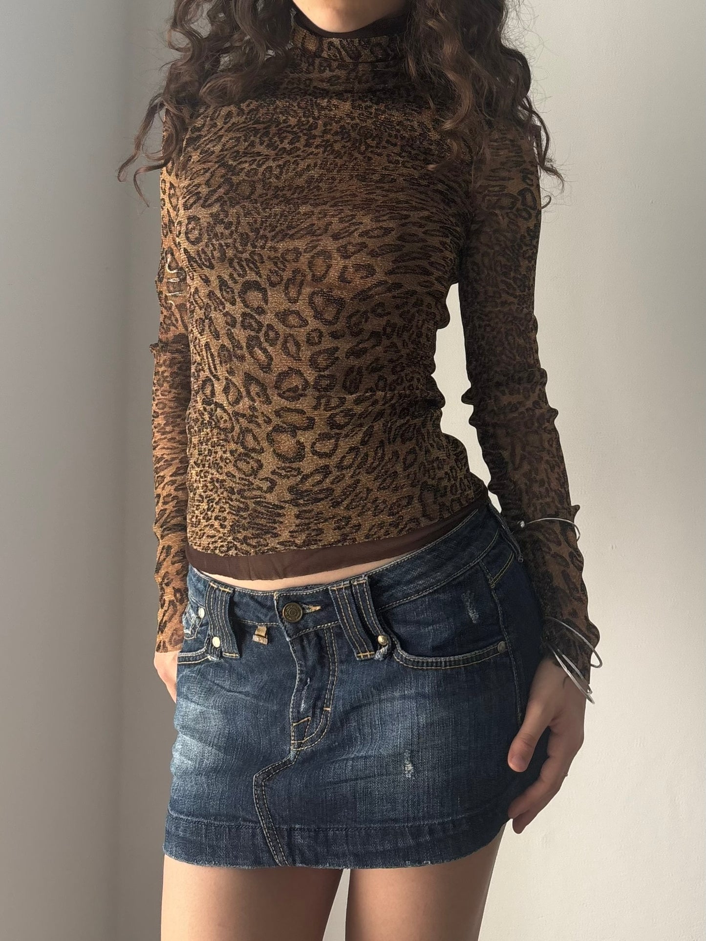 Leopard print mesh top