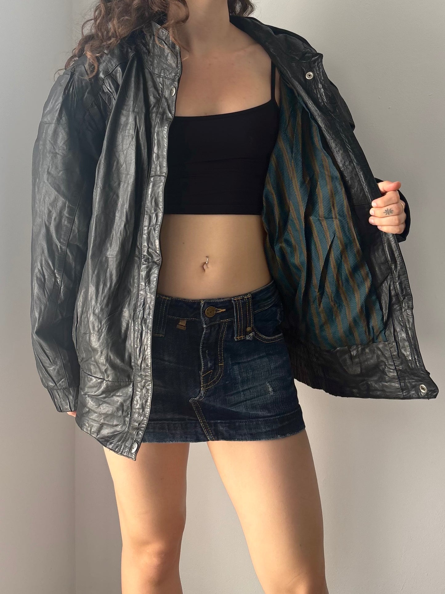 Vintage Italian black leather puffer jacket