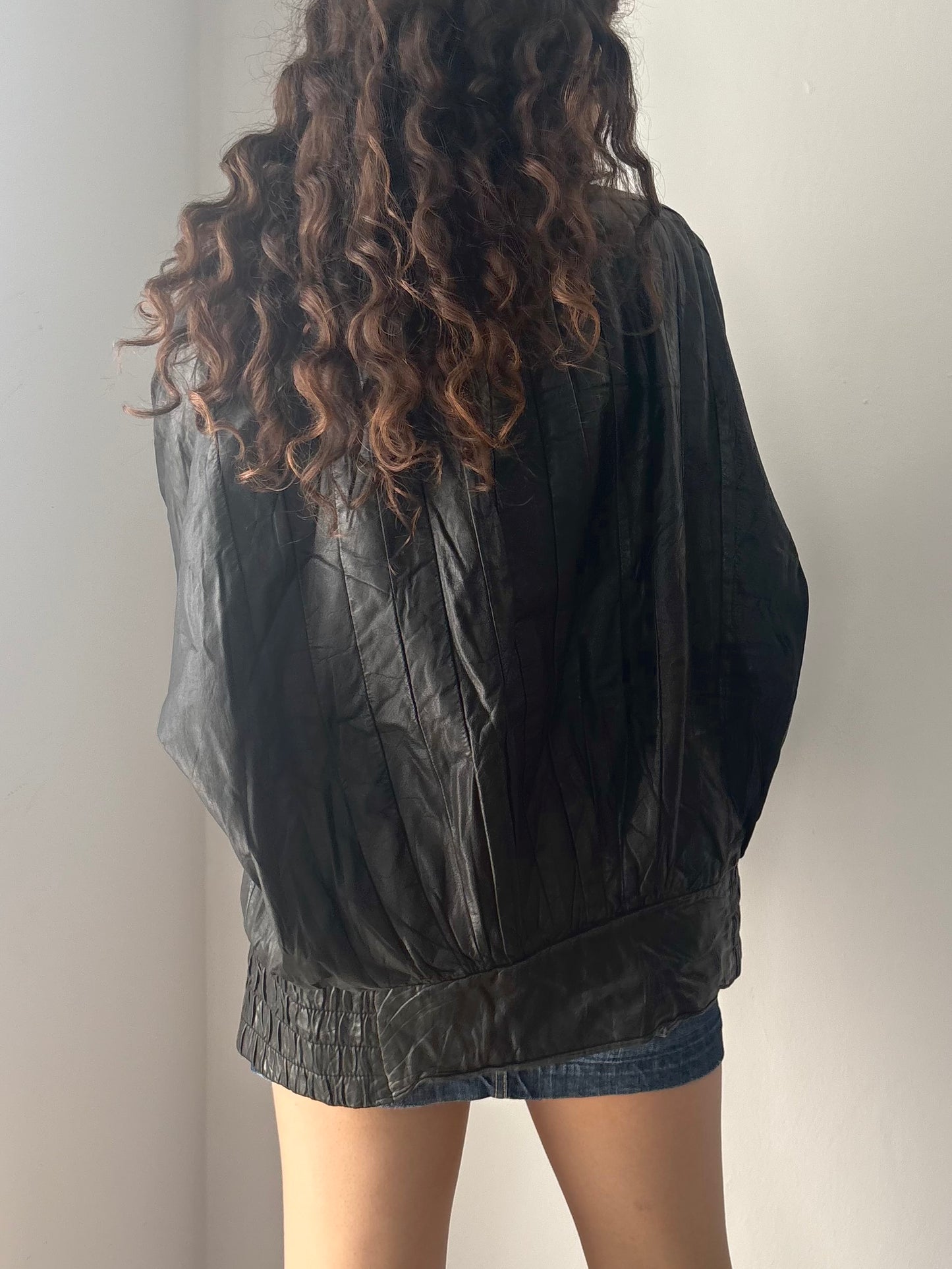 Vintage Italian black leather puffer jacket