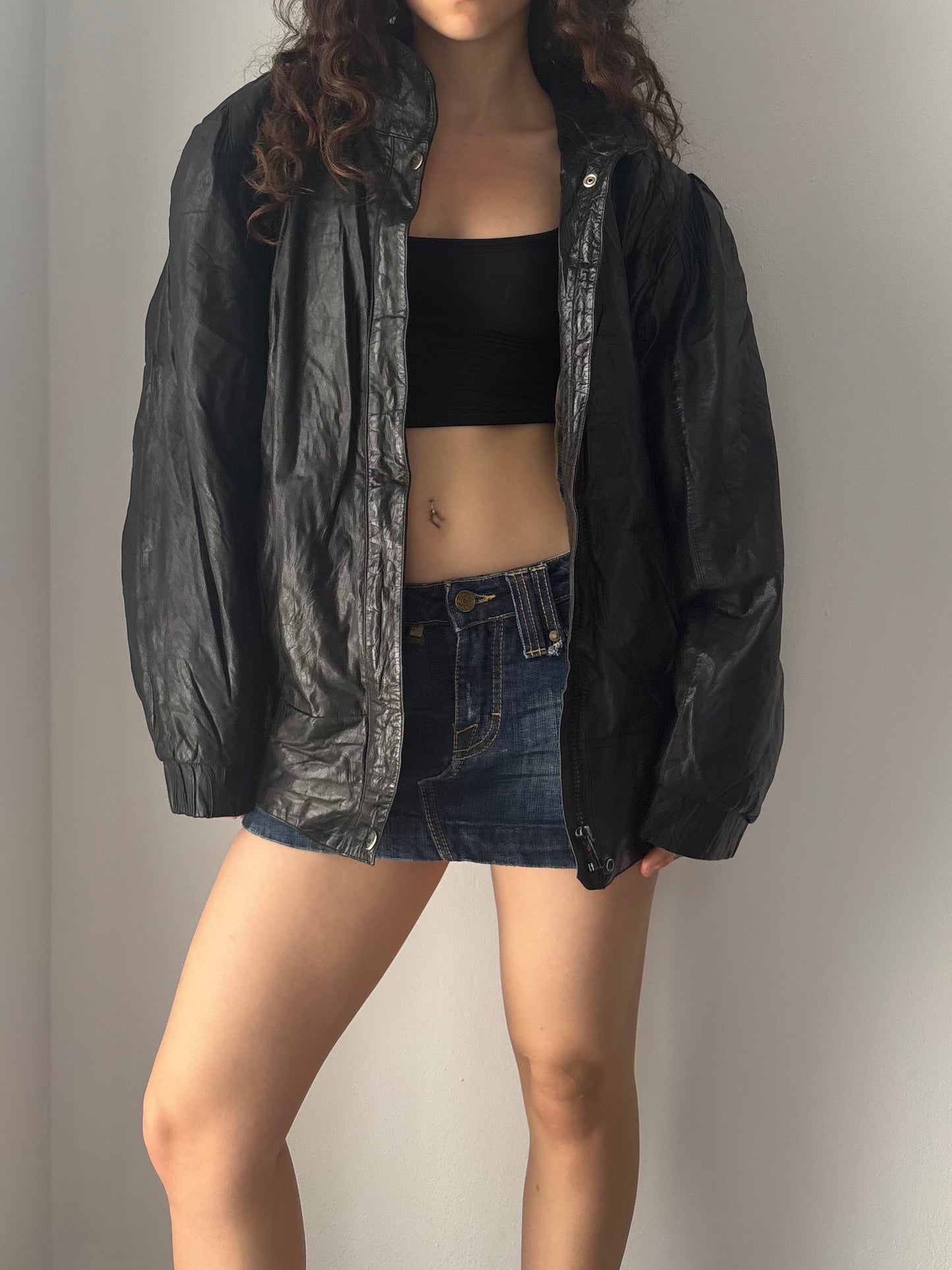 Vintage Italian black leather puffer jacket