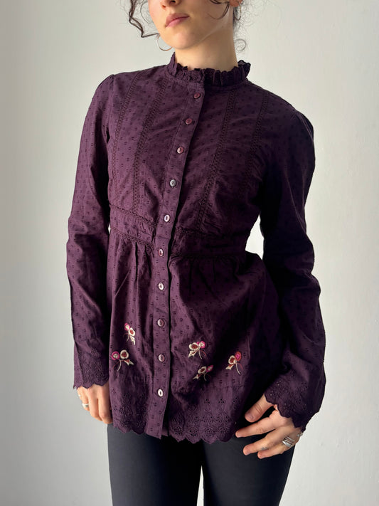 Purple floral button up shirt