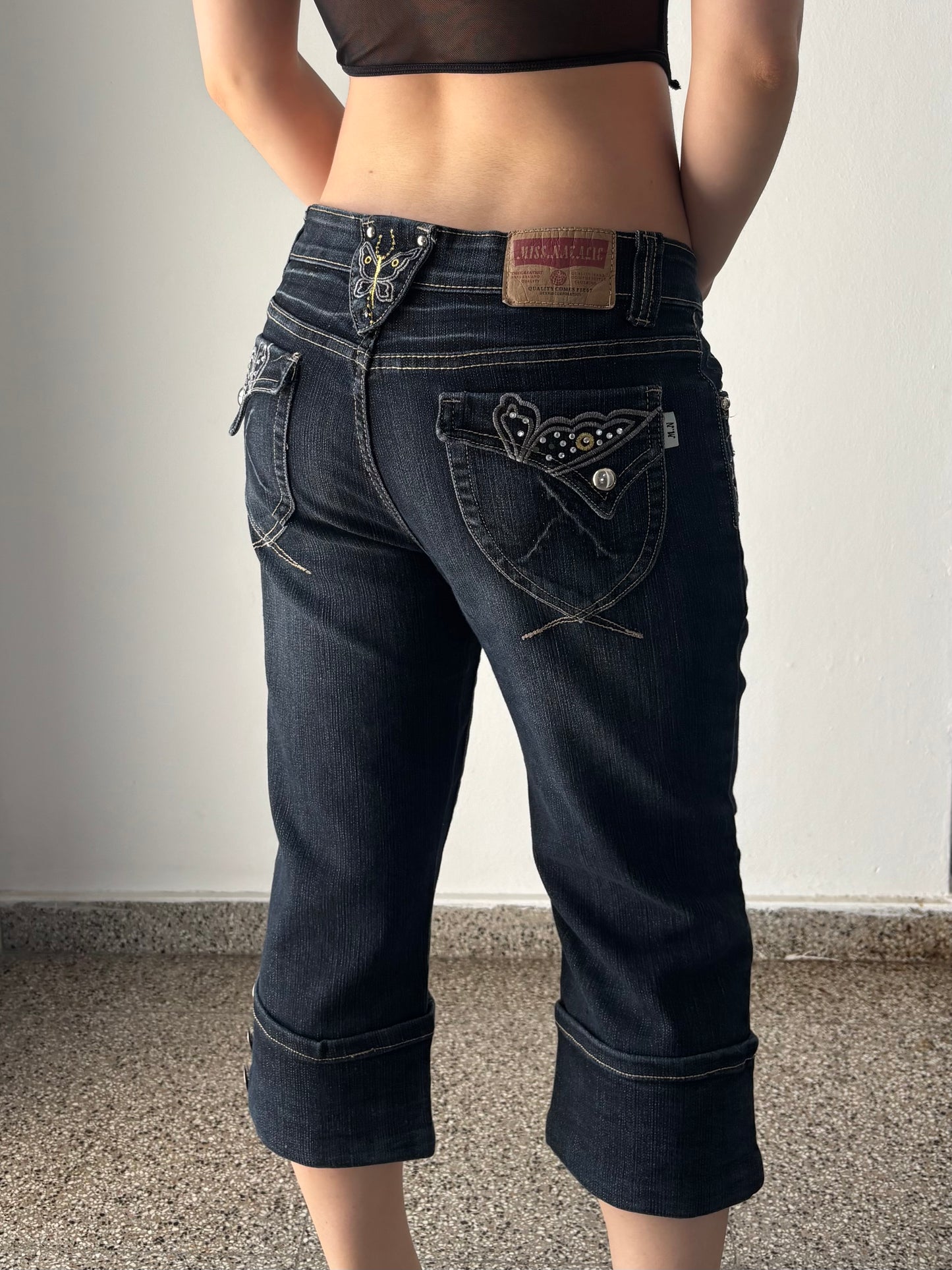 Denim butterfly capri pants