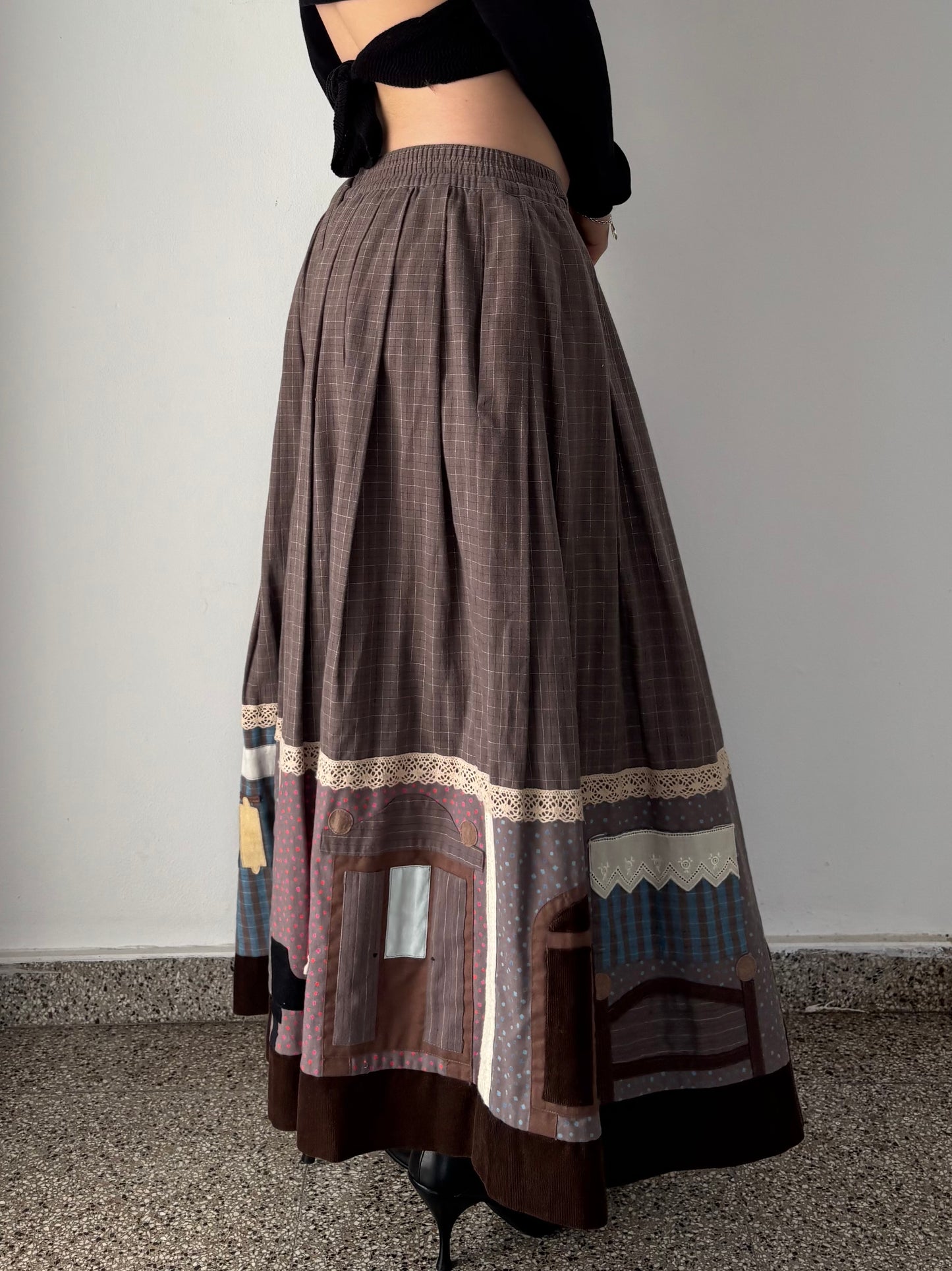 Patch work maxi skirt