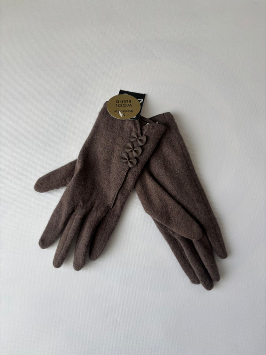 Wool blend brown gloves with bows