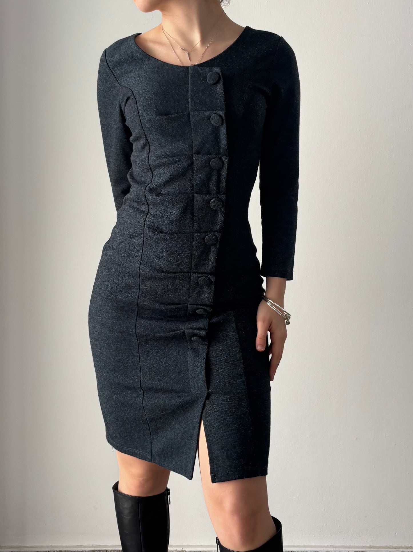 Blue pencil type dress with buttons