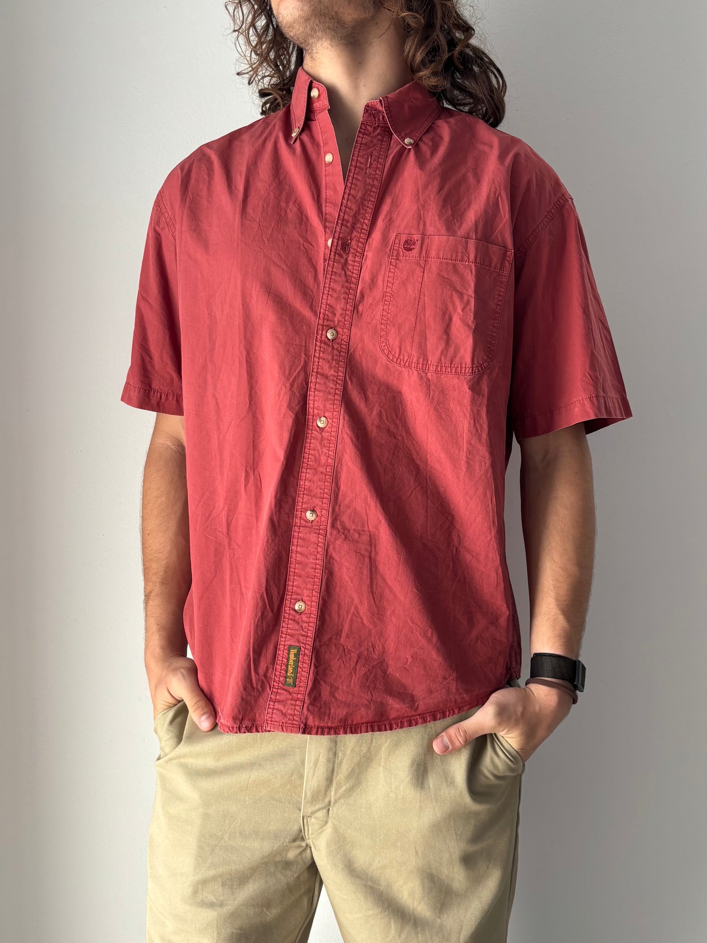 Timberland red button up shirt