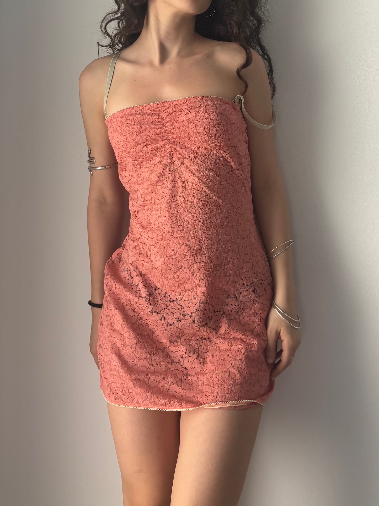 Pink mesh slip dress