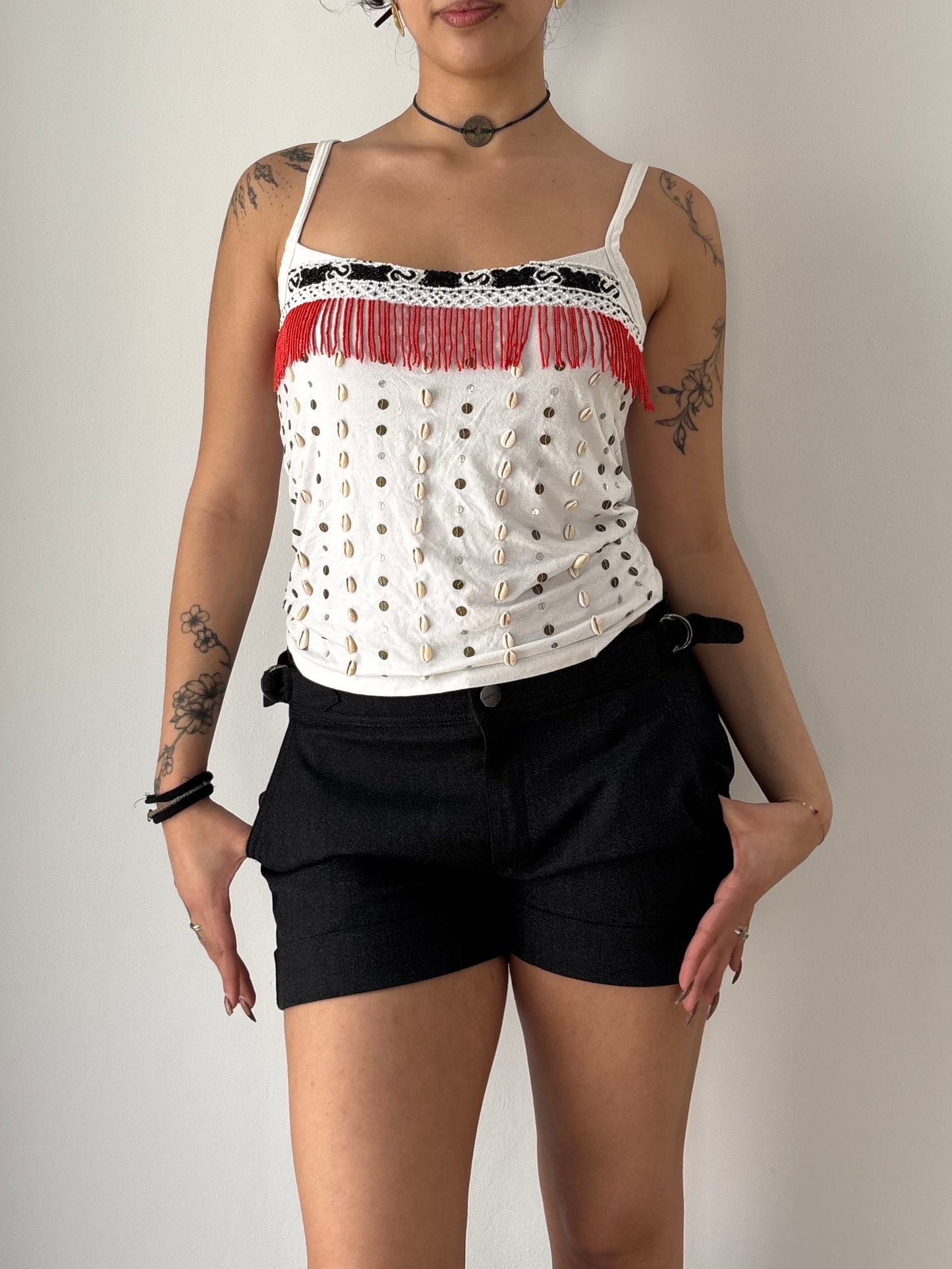 White tank too with beads and seashells