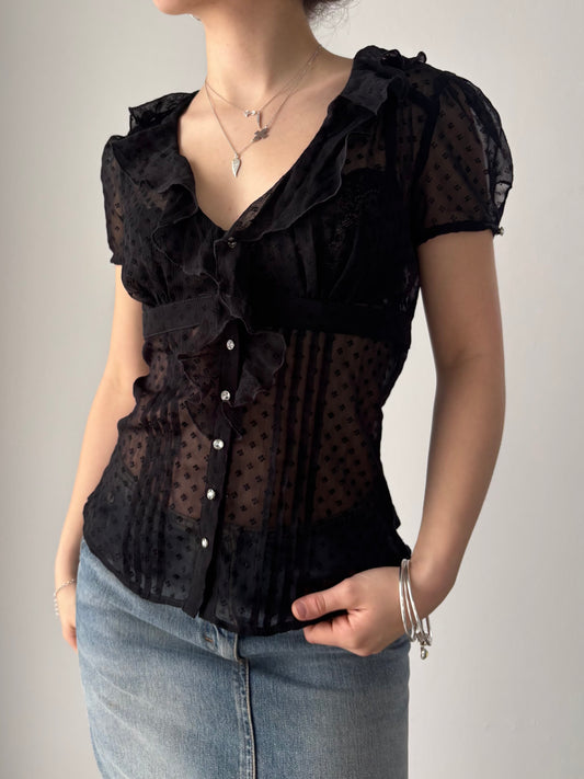 Guess black ruffle blouse