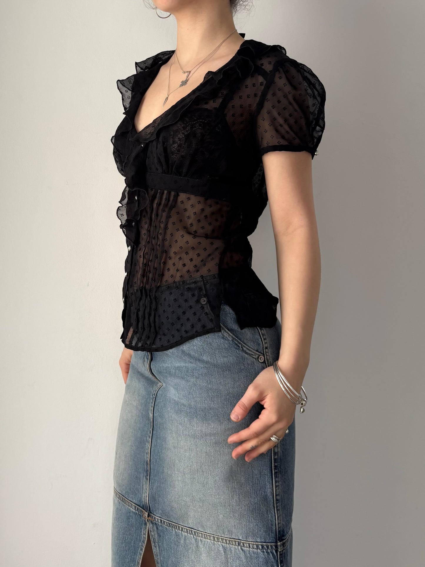 Guess black ruffle blouse