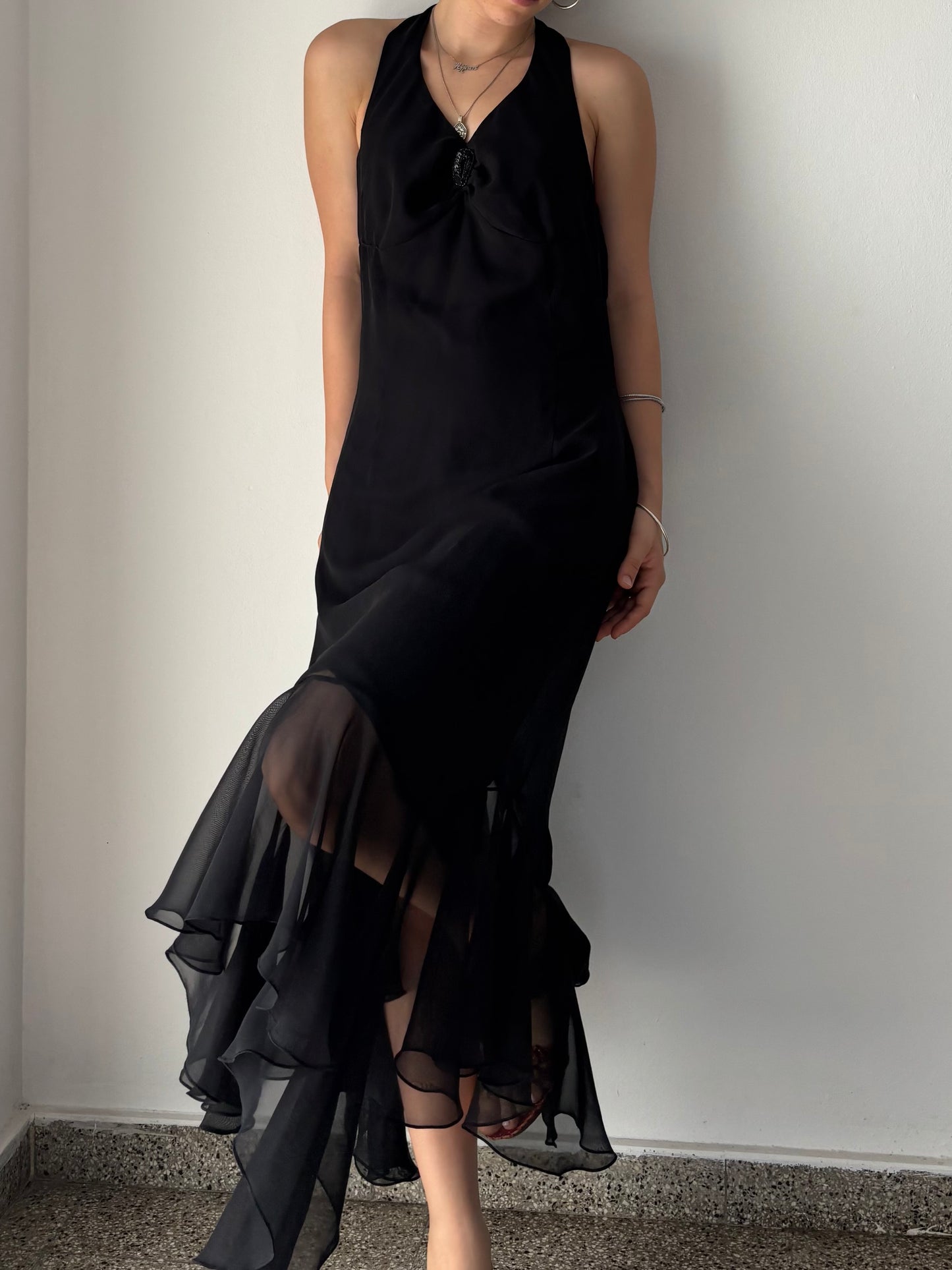 Black halter maxi dress