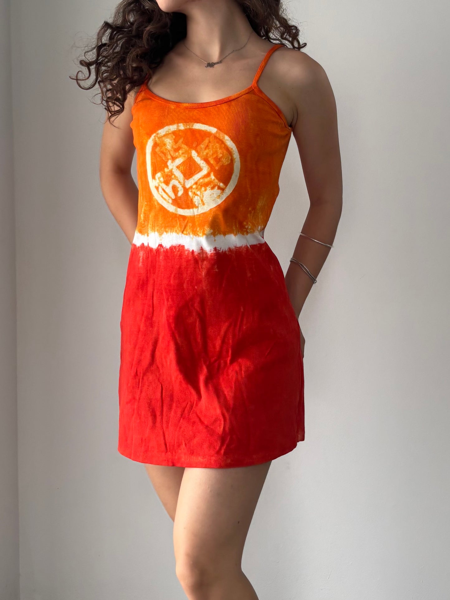 Tie dye orange &red mini dress
