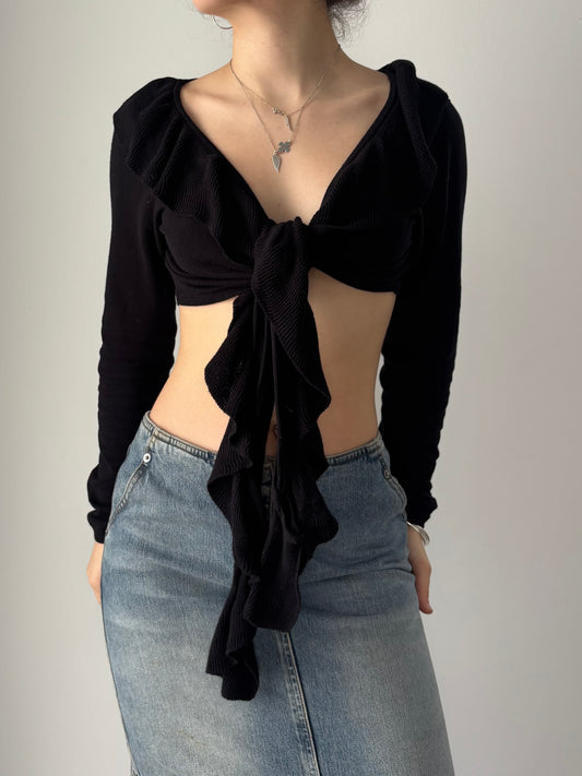Black tie up cardigan/top