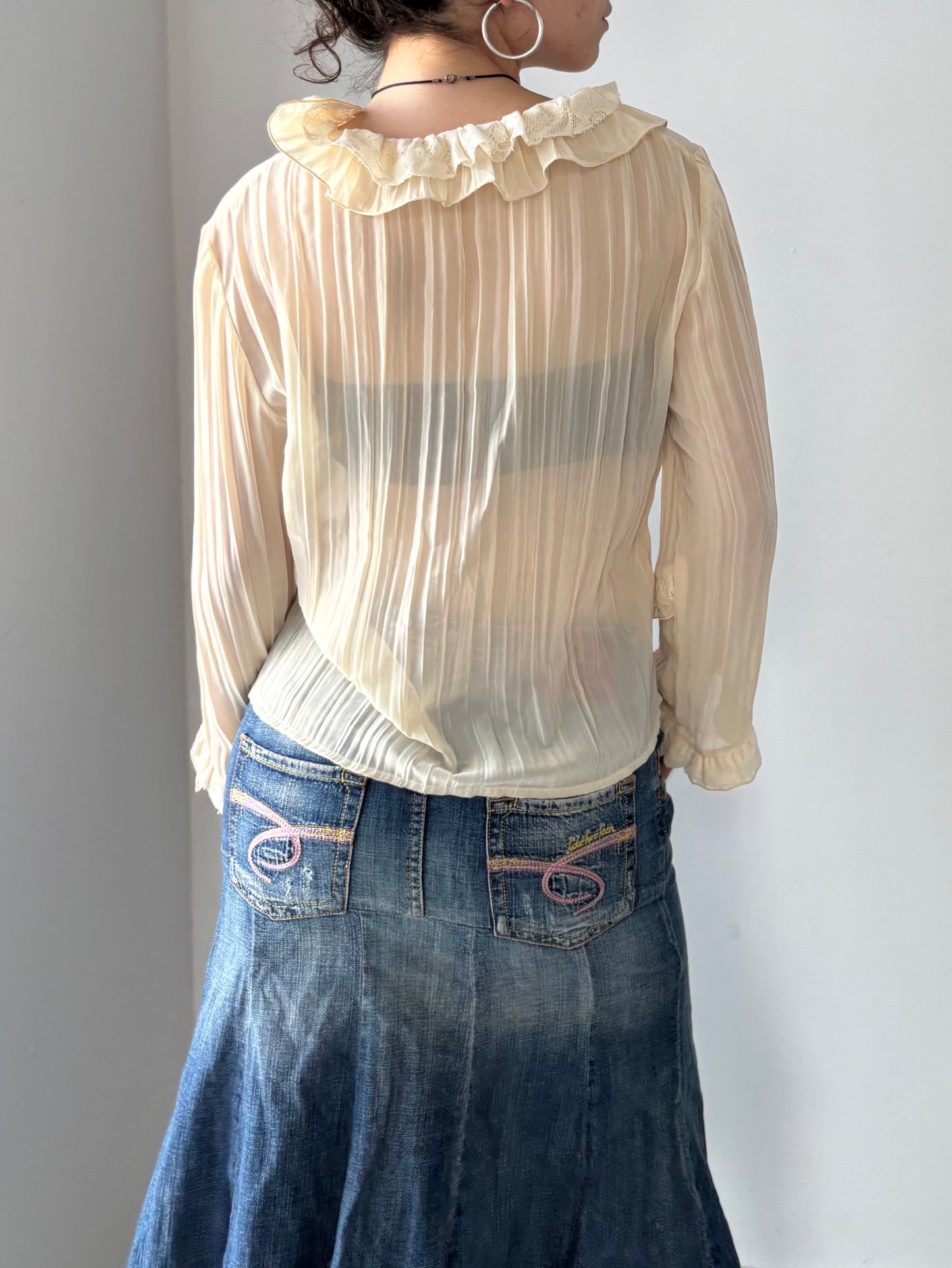 Cream mesh ruffle top