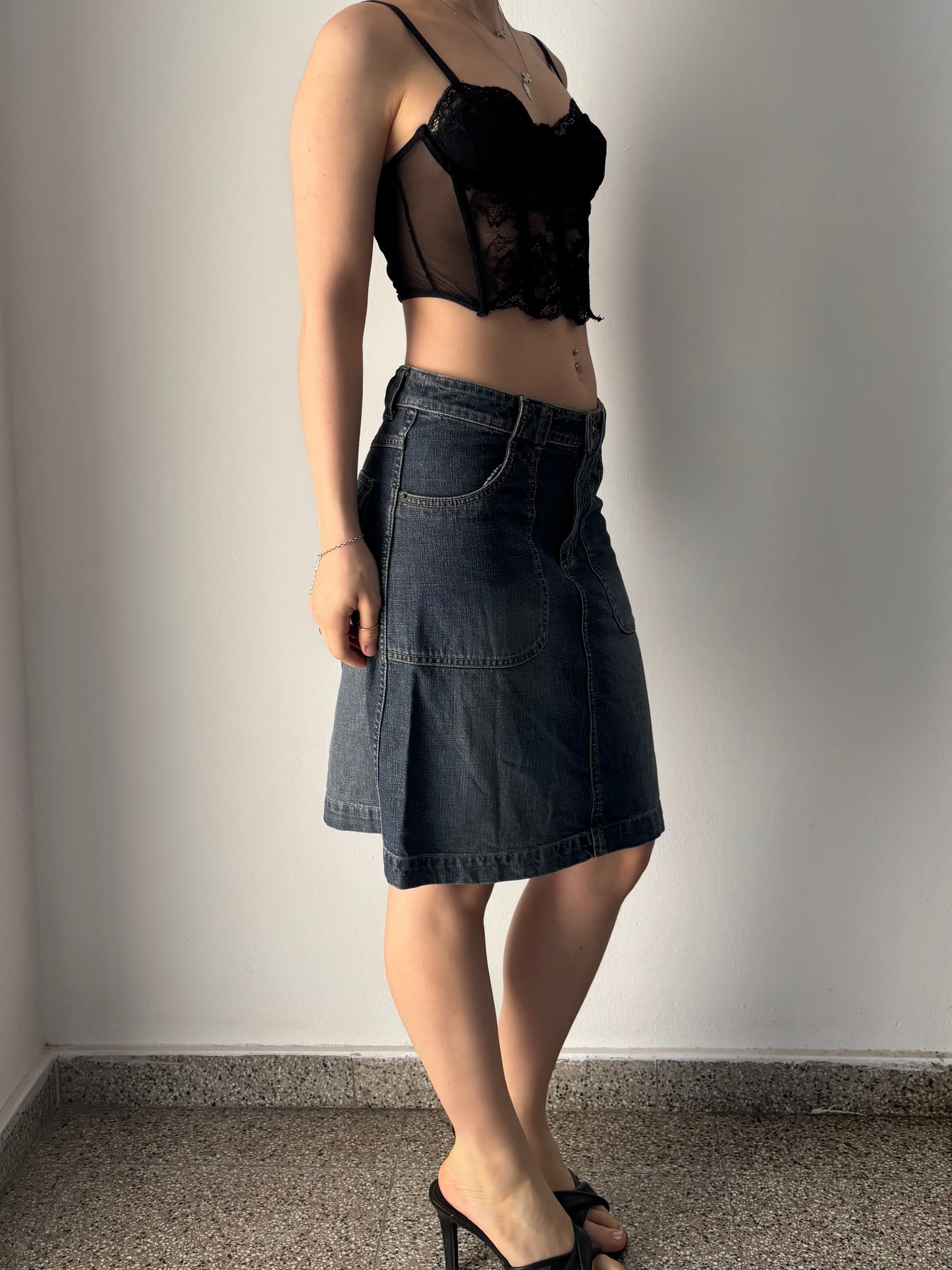 Denim midi skirt