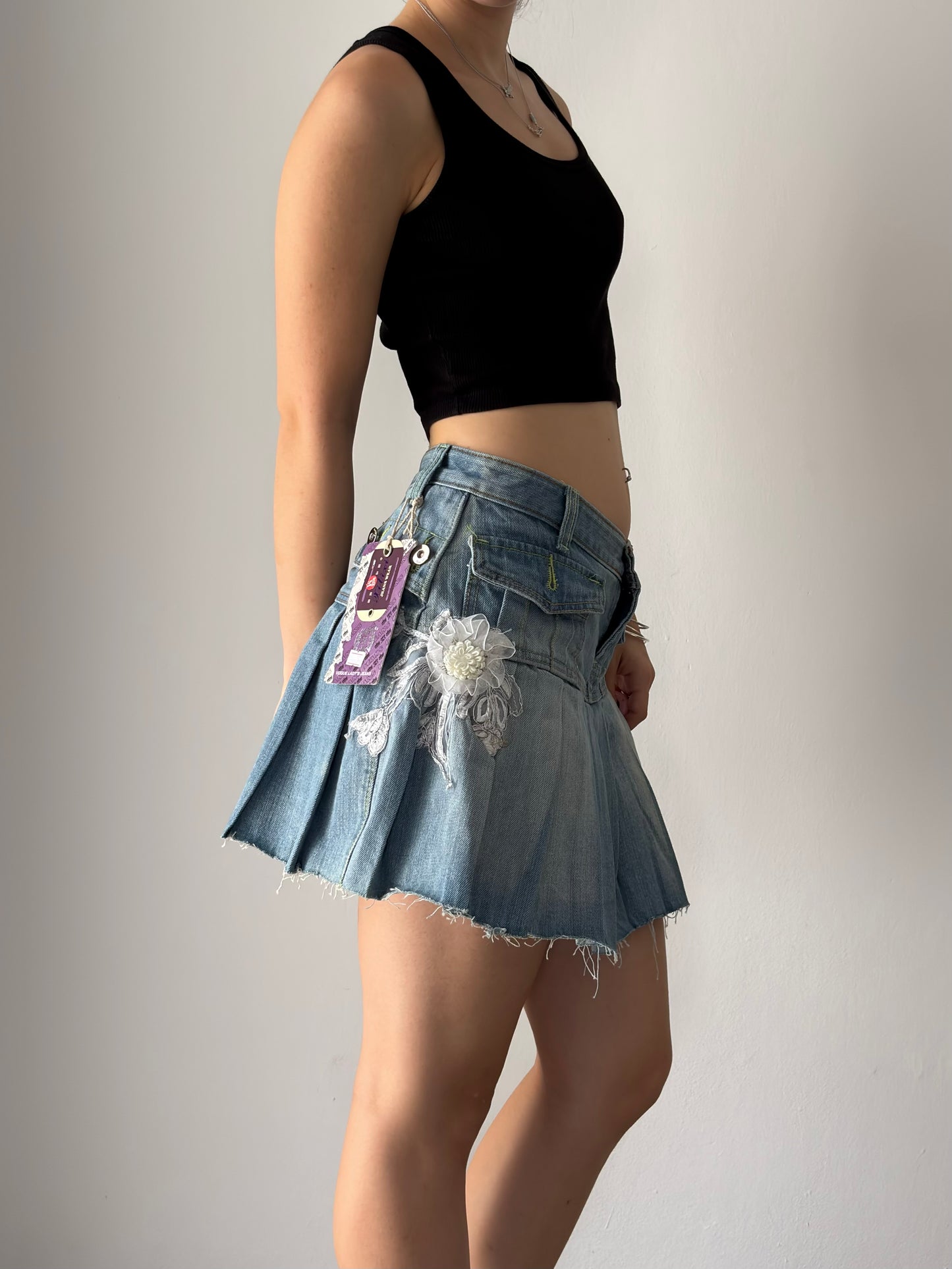 Dead stock pleated denim skirt