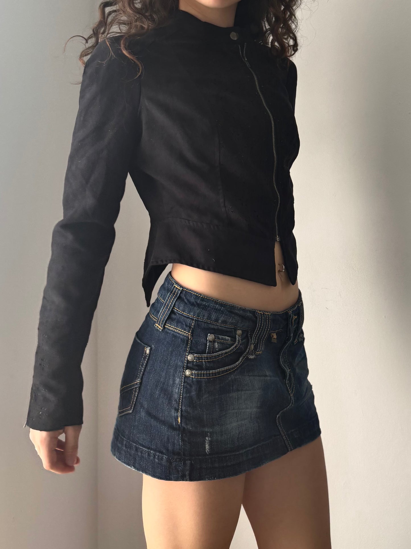 Black suede jacket with floral carvings