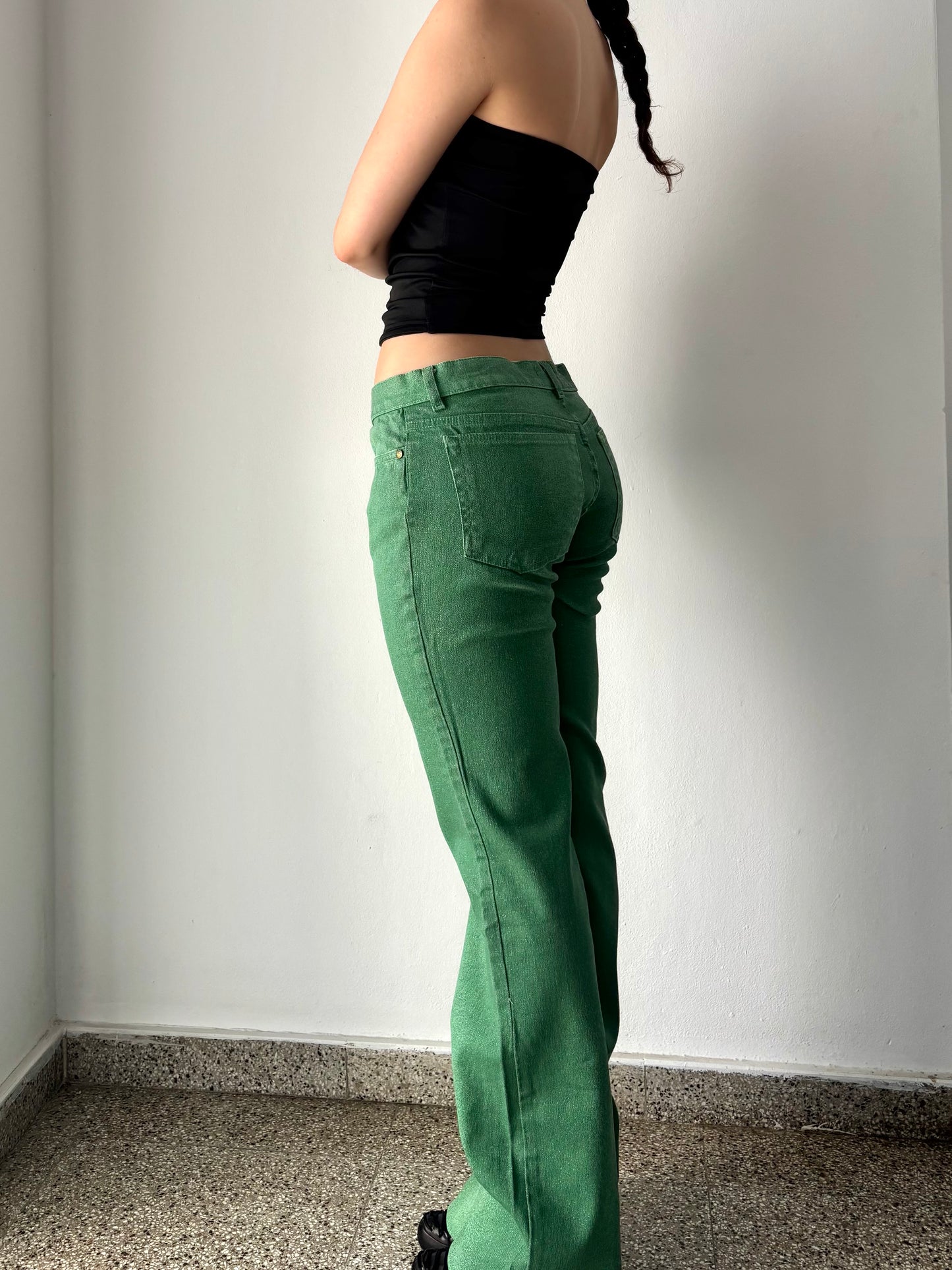 Roberto Cavalli green & sparkle flare jeans