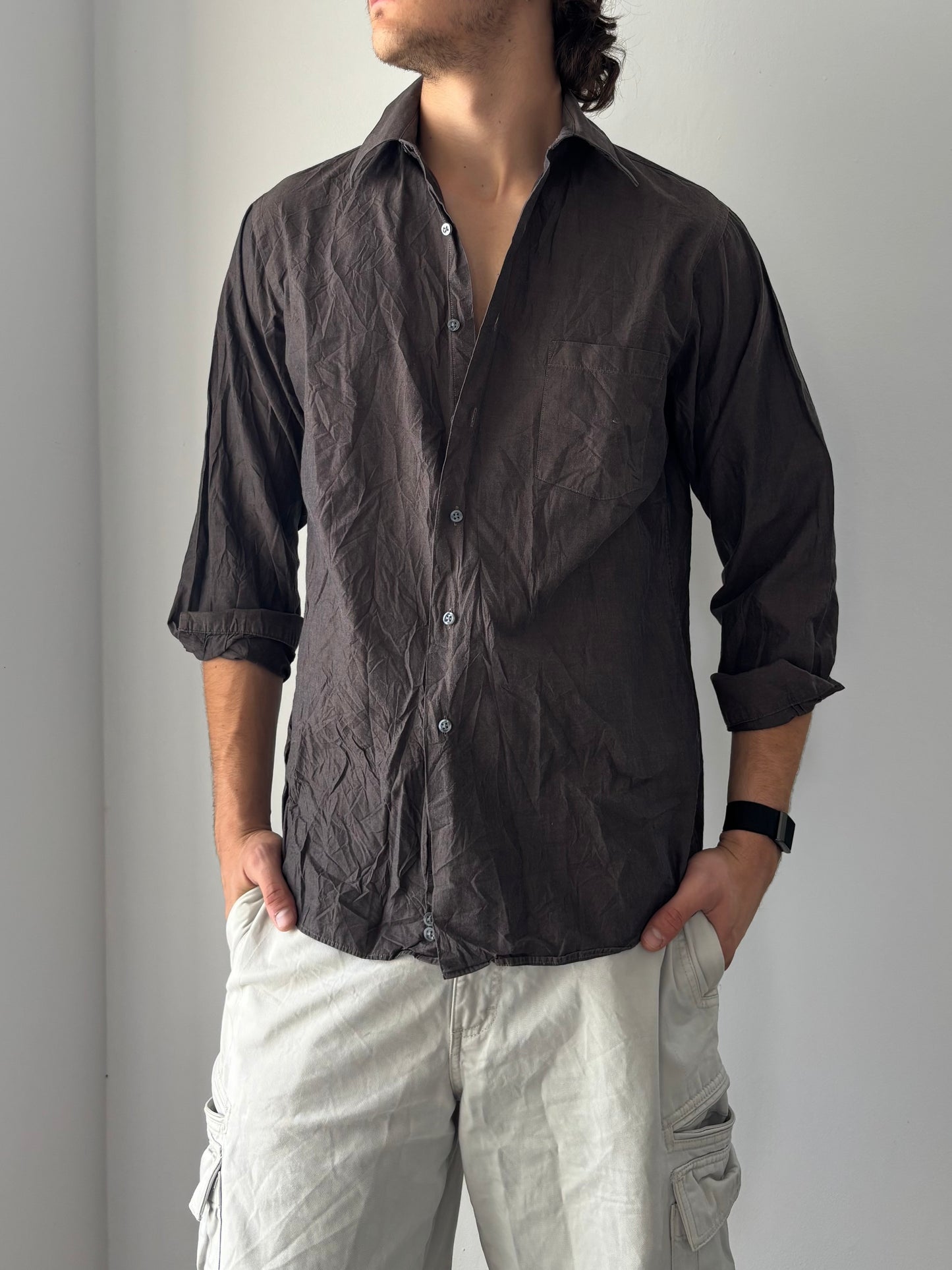 DKNY brown long sleeve shirt