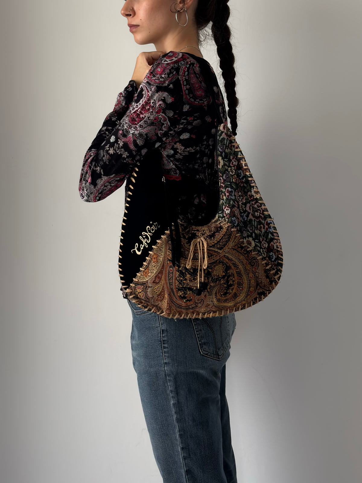 Velvet black & brown bag