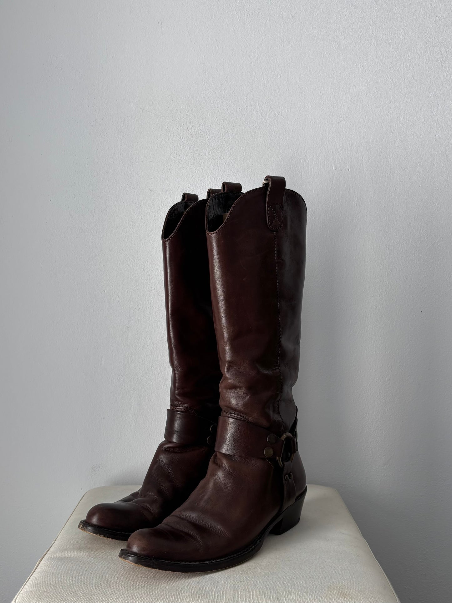Brown real leather cowboy boots