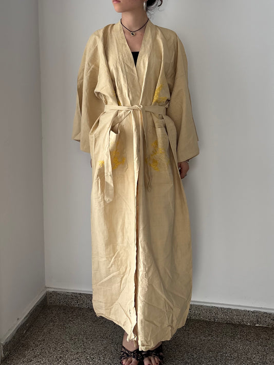 Vintage cotton kimono with dragon embroidery