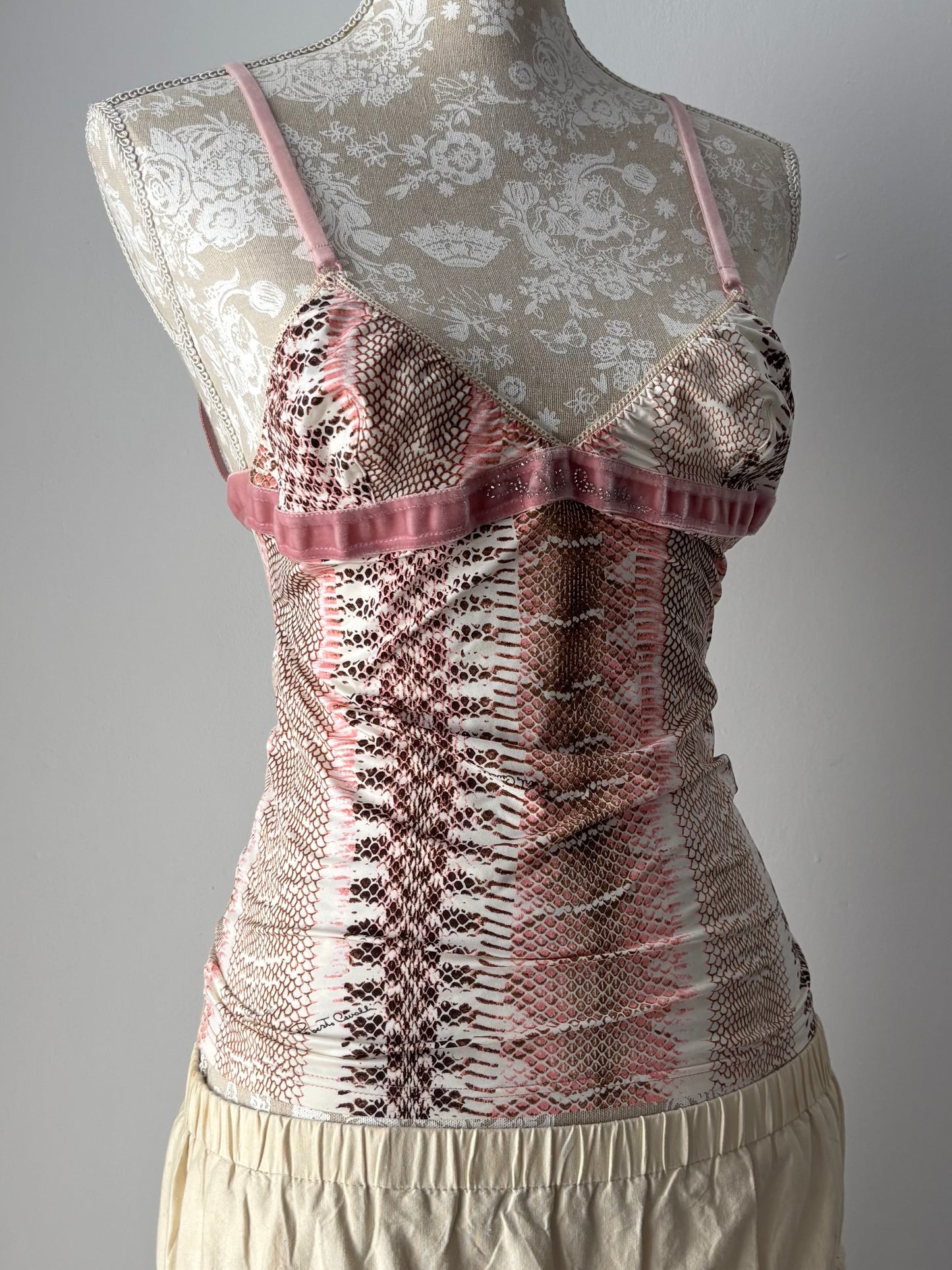 Roberto Cavalli pink snake print cami top