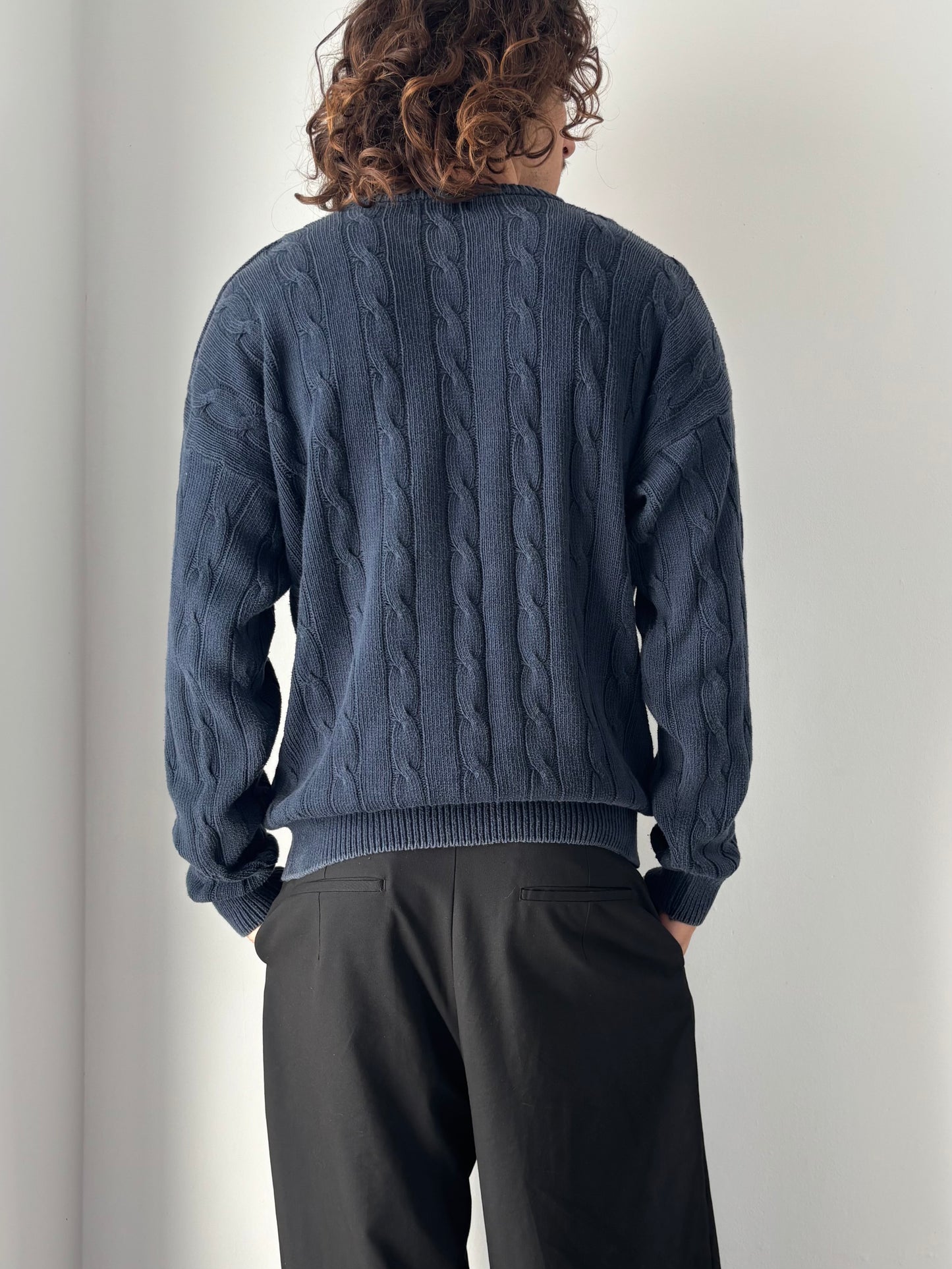 Blue cable knit sweater
