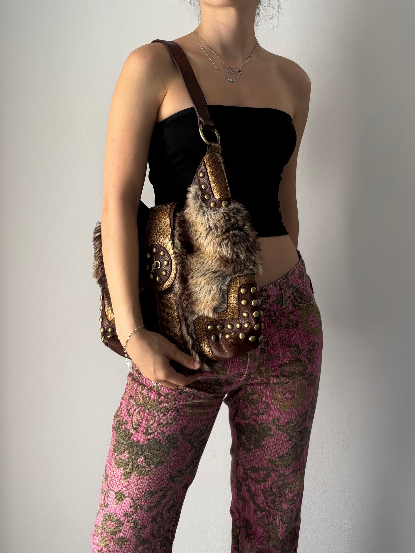 Roccobarocco brown fur bag