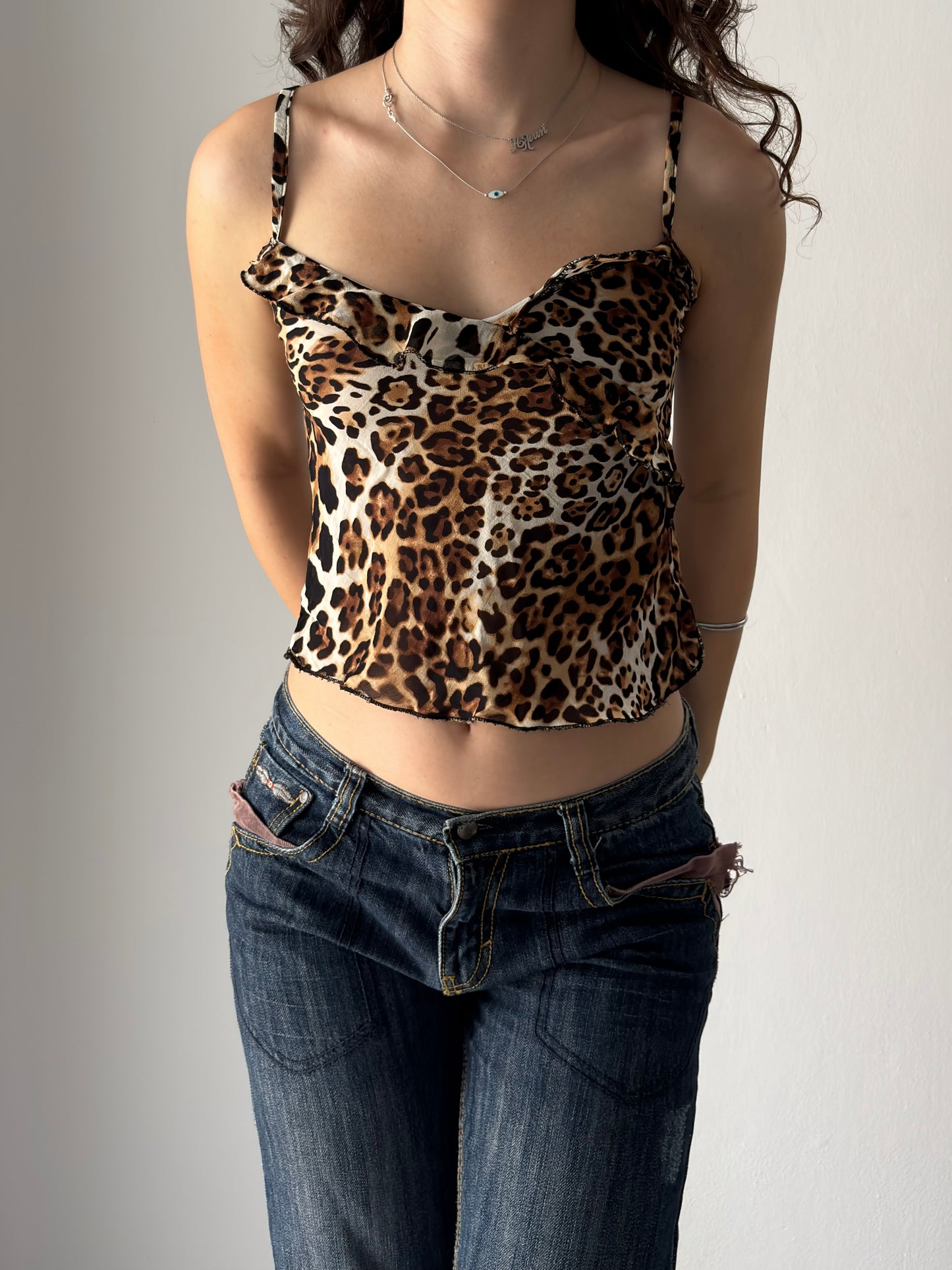 Leopard print tank top with raffle top