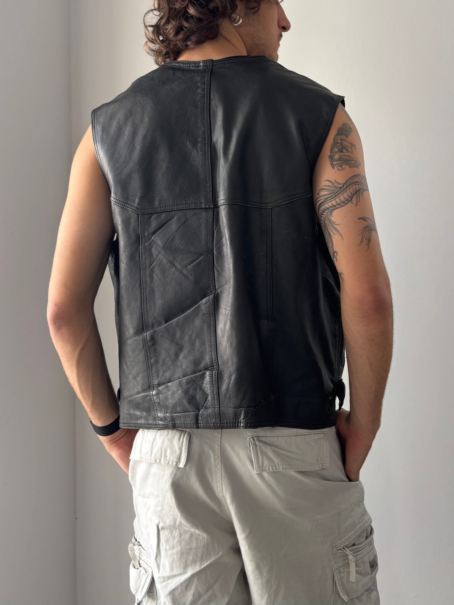 Real leather biker vest
