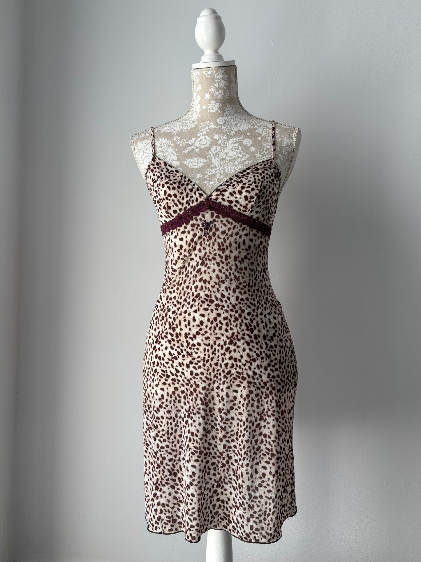 Intimissimi cheetah print slip dress with purple lace
