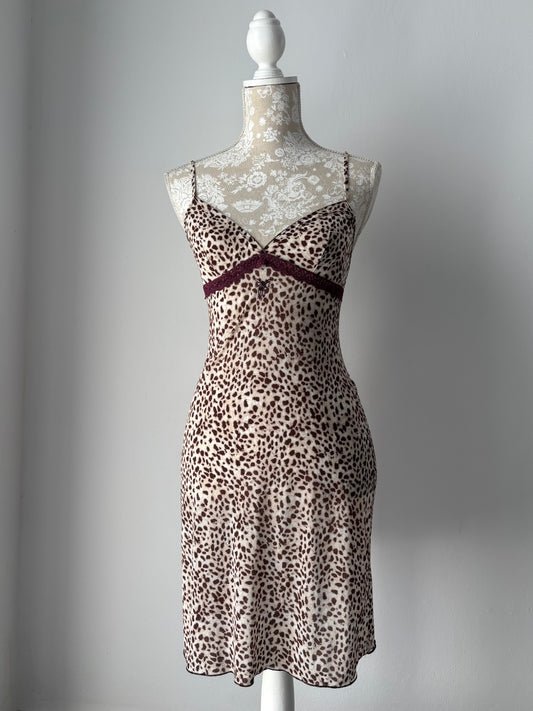 Intimissimi cheetah print slip dress with purple lace