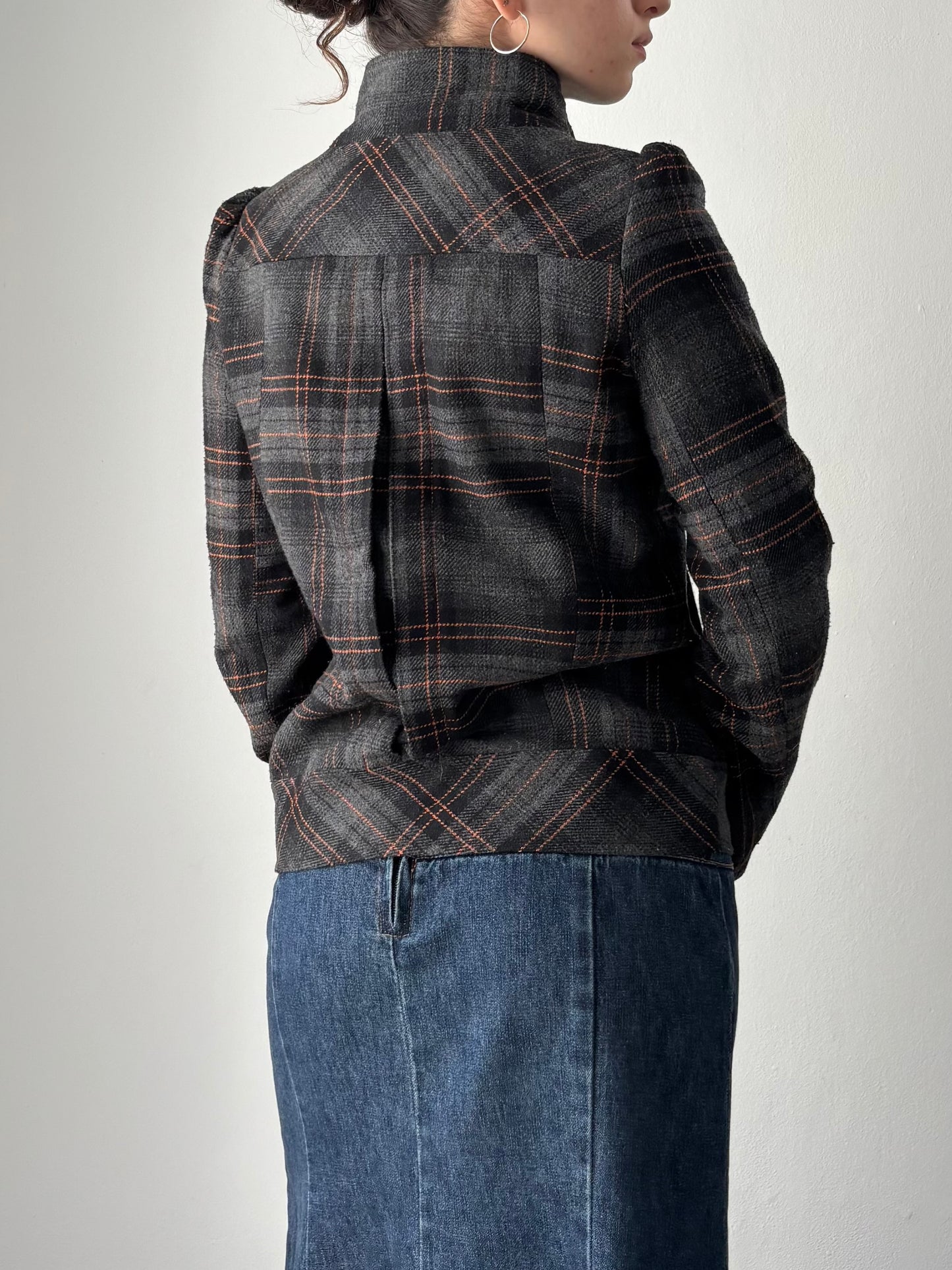 Vintage plaid coat with scarf