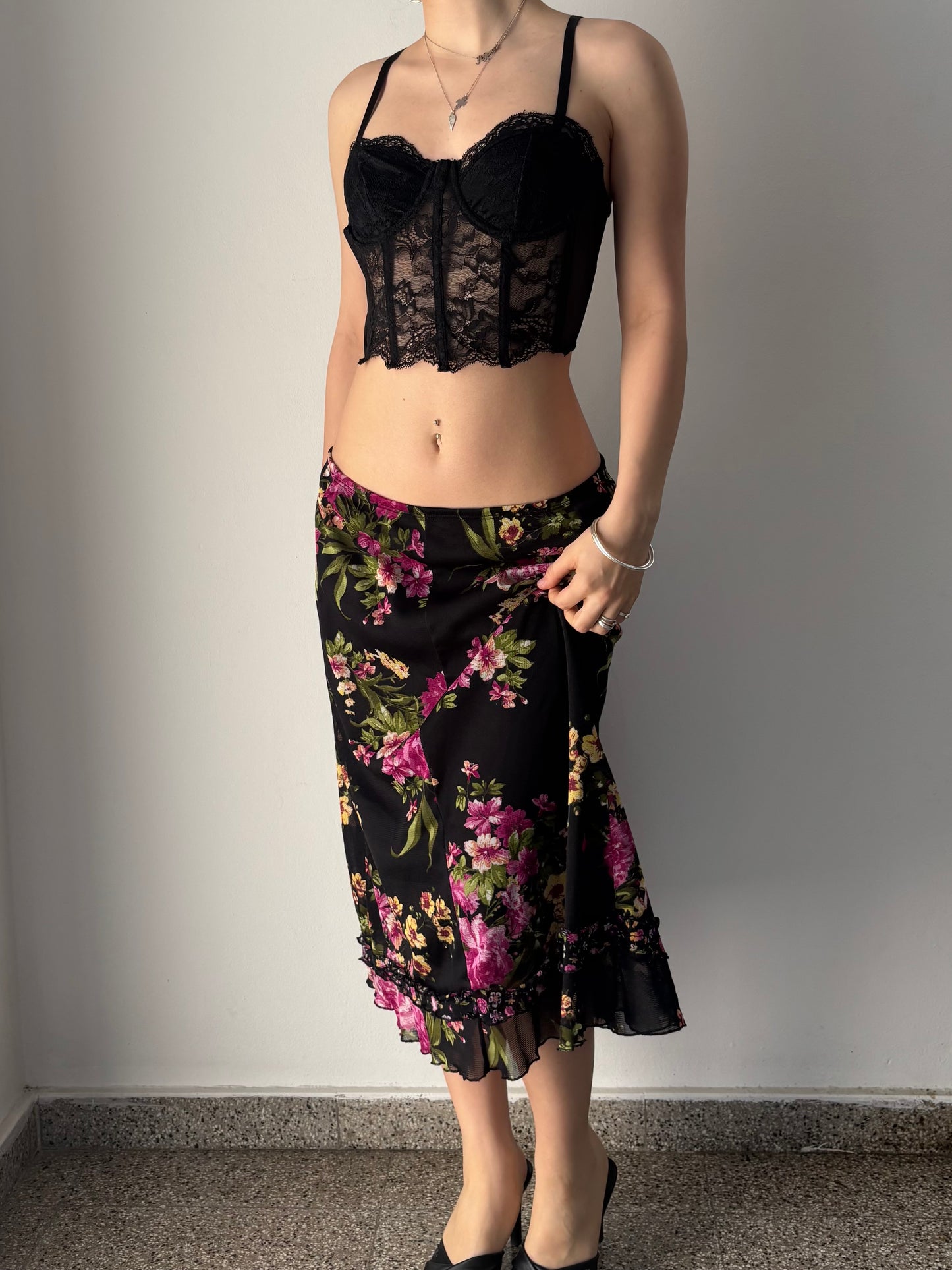 Floral print midi skirt