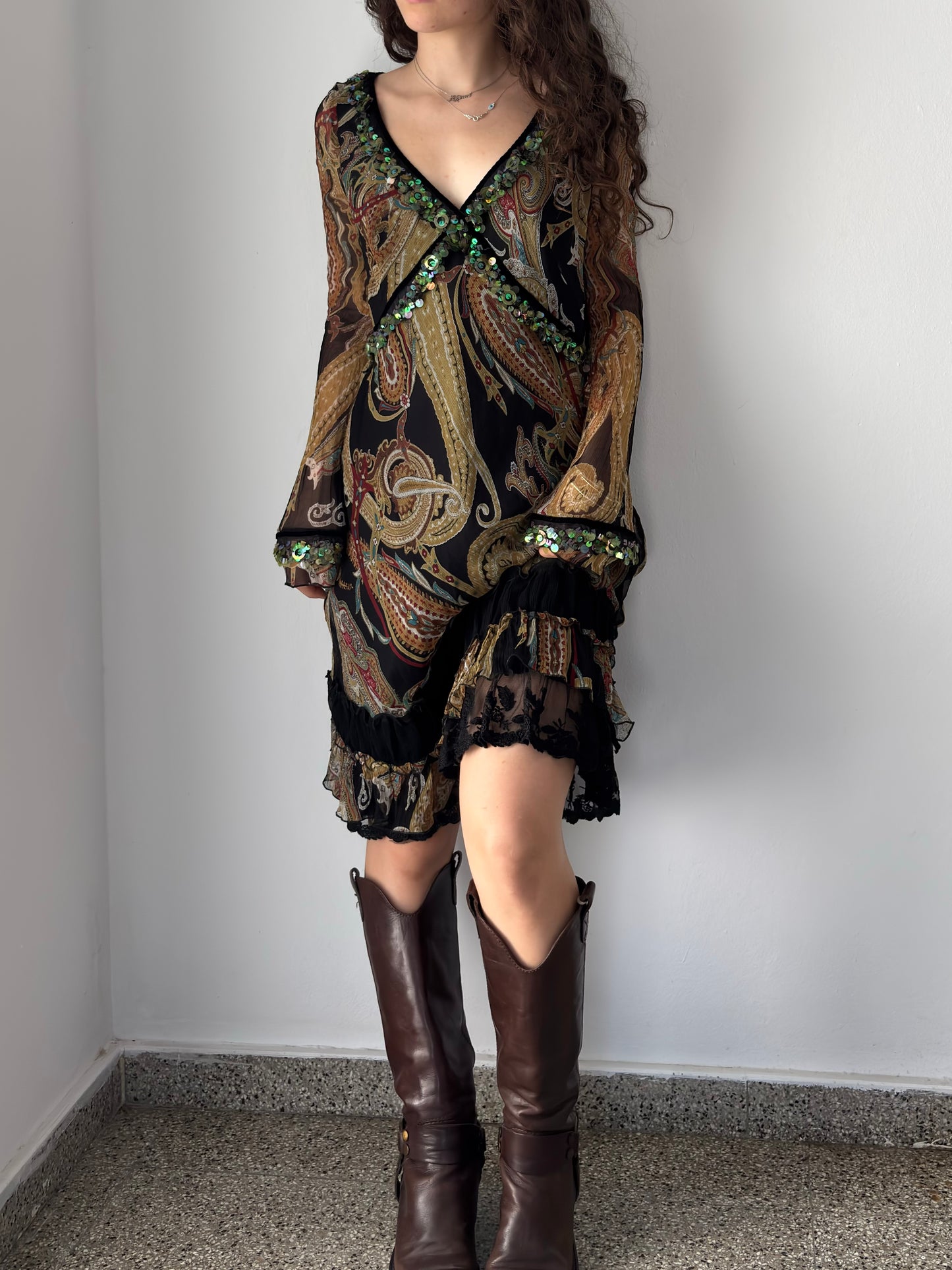 Silk flowy paisley dress