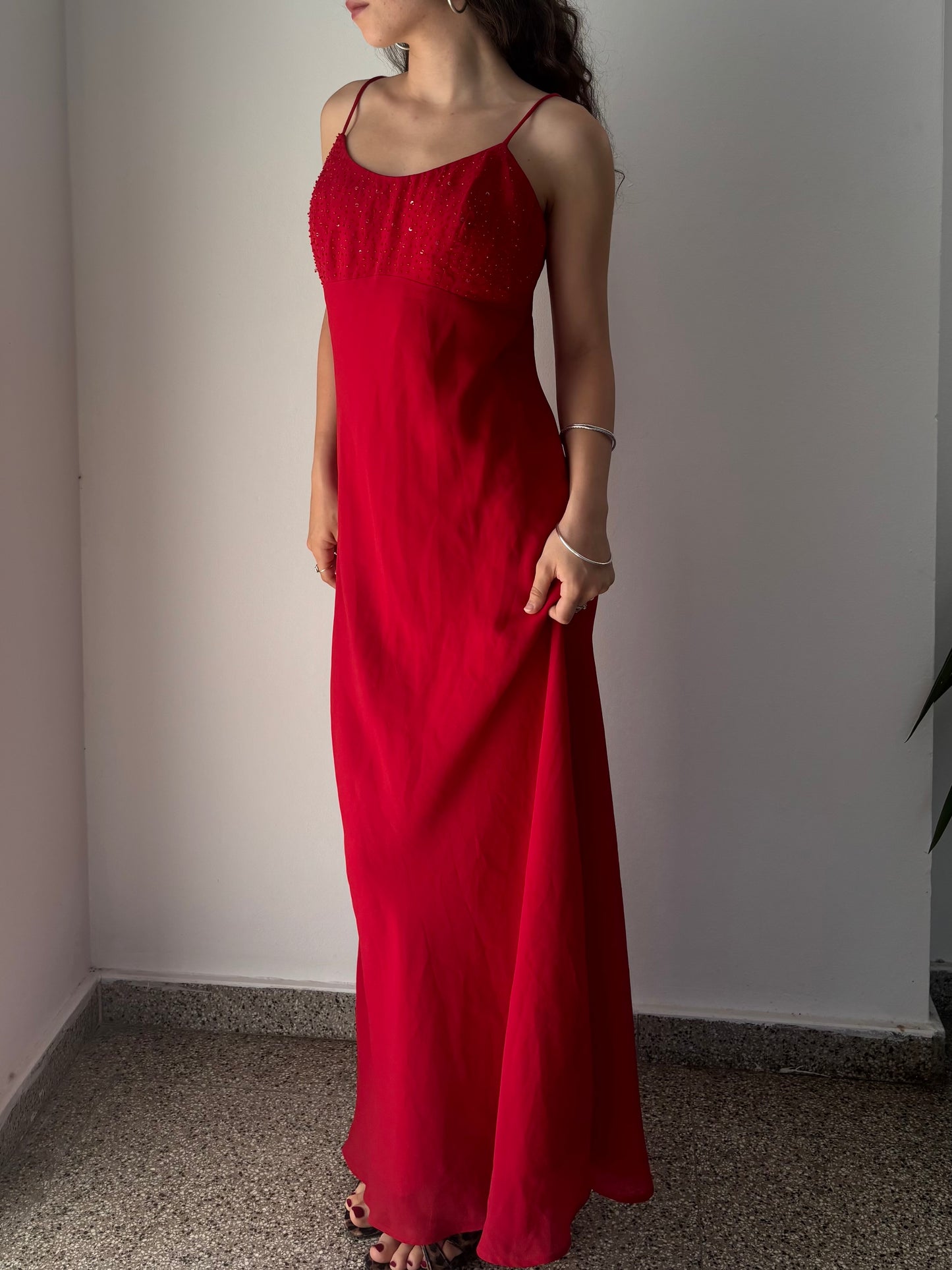 Pierre Cardin red beaded maxi dress