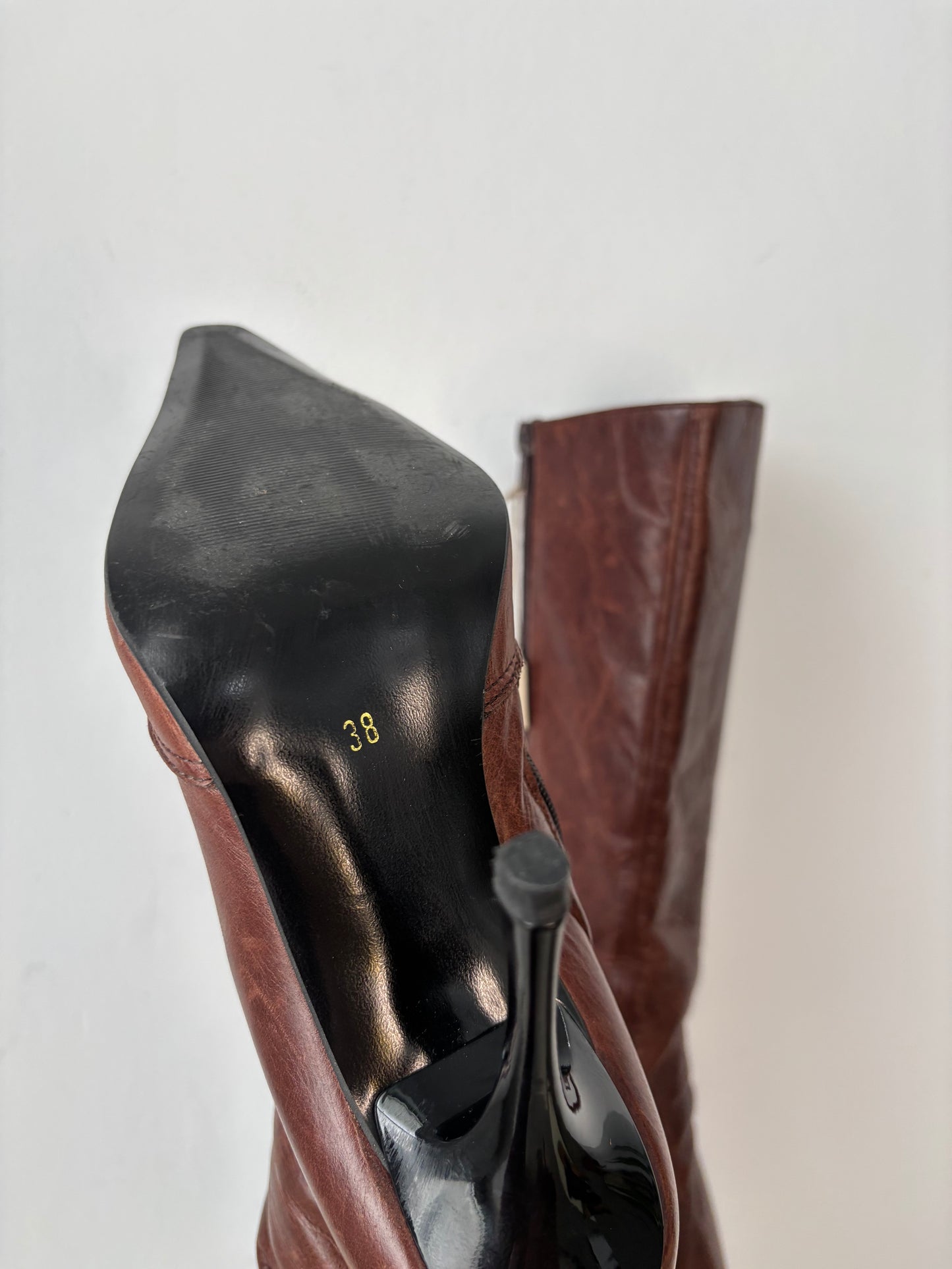 Brown leather heeled boots