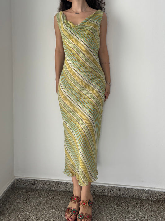 Green & yellow striped maxi dress