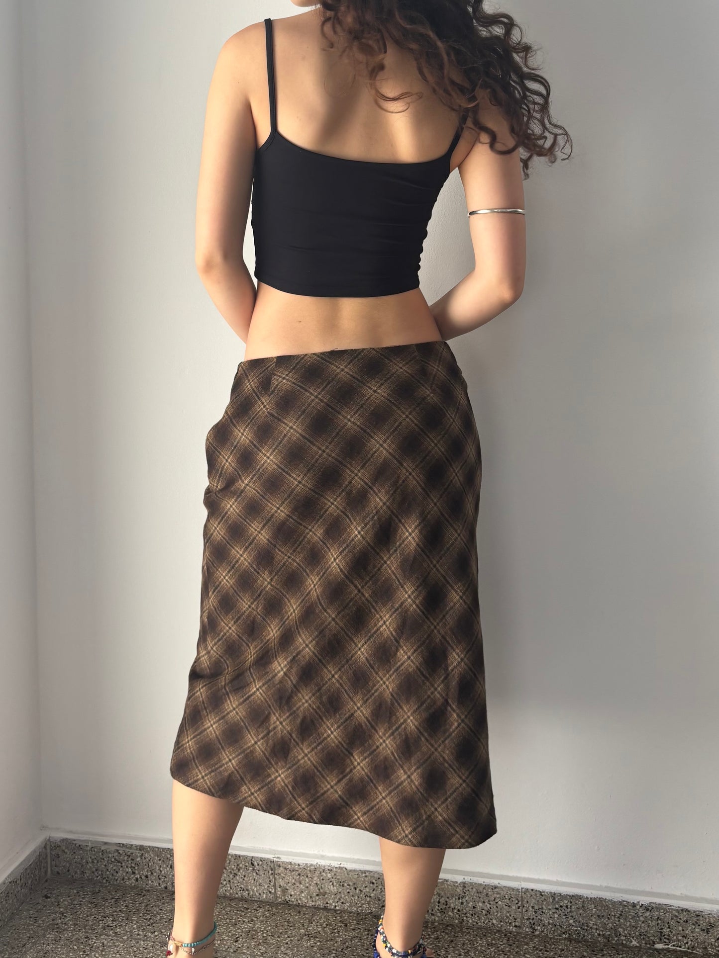 Brown checkered skirt
