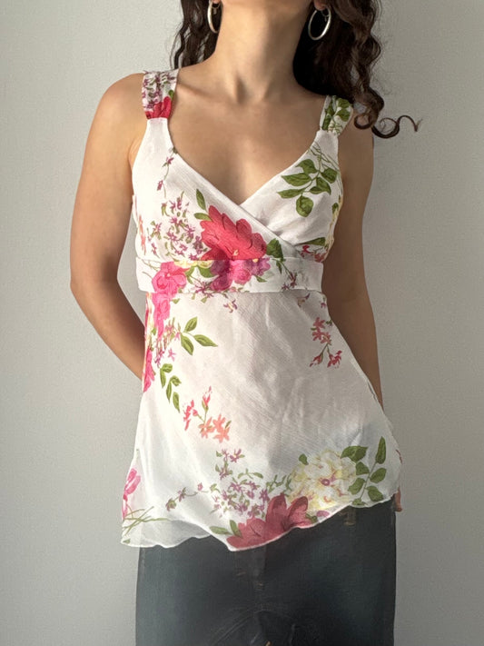 White floral top with tie back